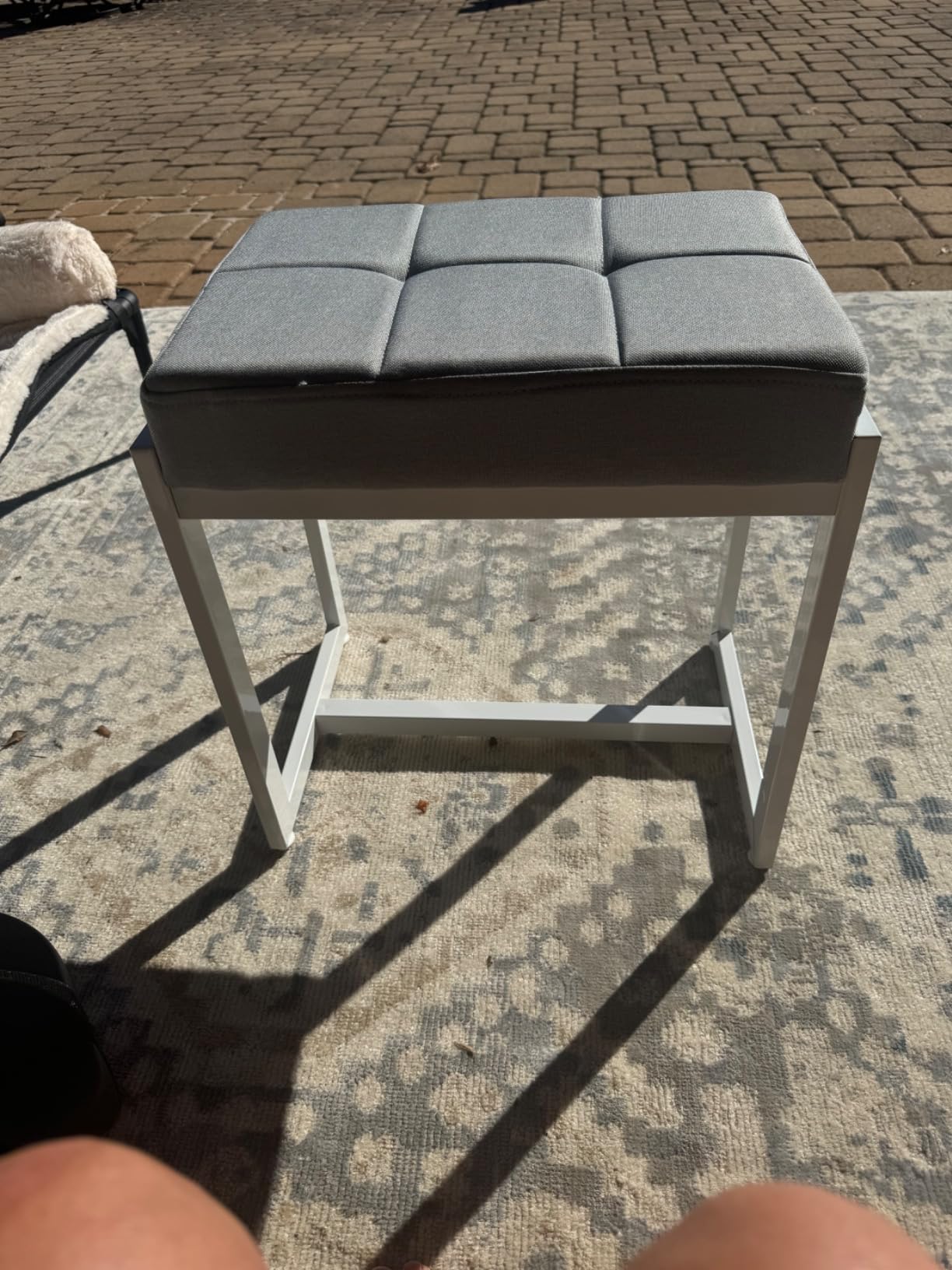 Vanity Stool, Vanity Chair Stools for Makeup Room, Faux Leather Small Makeup Bench, Modern Gold Metal Legs Ottoman Foot Rest for Bedroom Living Room, White & Gold customer photo 2