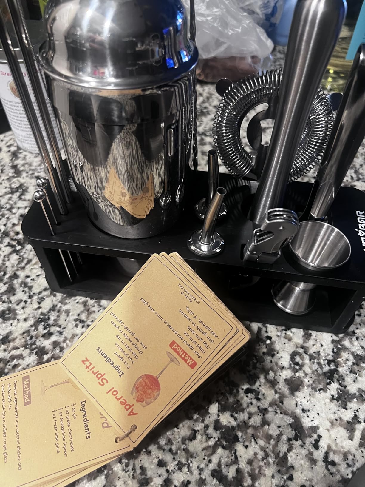 HMYBAR 22-Piece Cocktail Shaker Set, Mixology Bartender Kit with 24oz Cobbler Shaker, Home Bar Tool Set with Black Bamboo Stand, 39 Recipe Cards, Glass Markers, Gift for Men & Dad customer photo 1