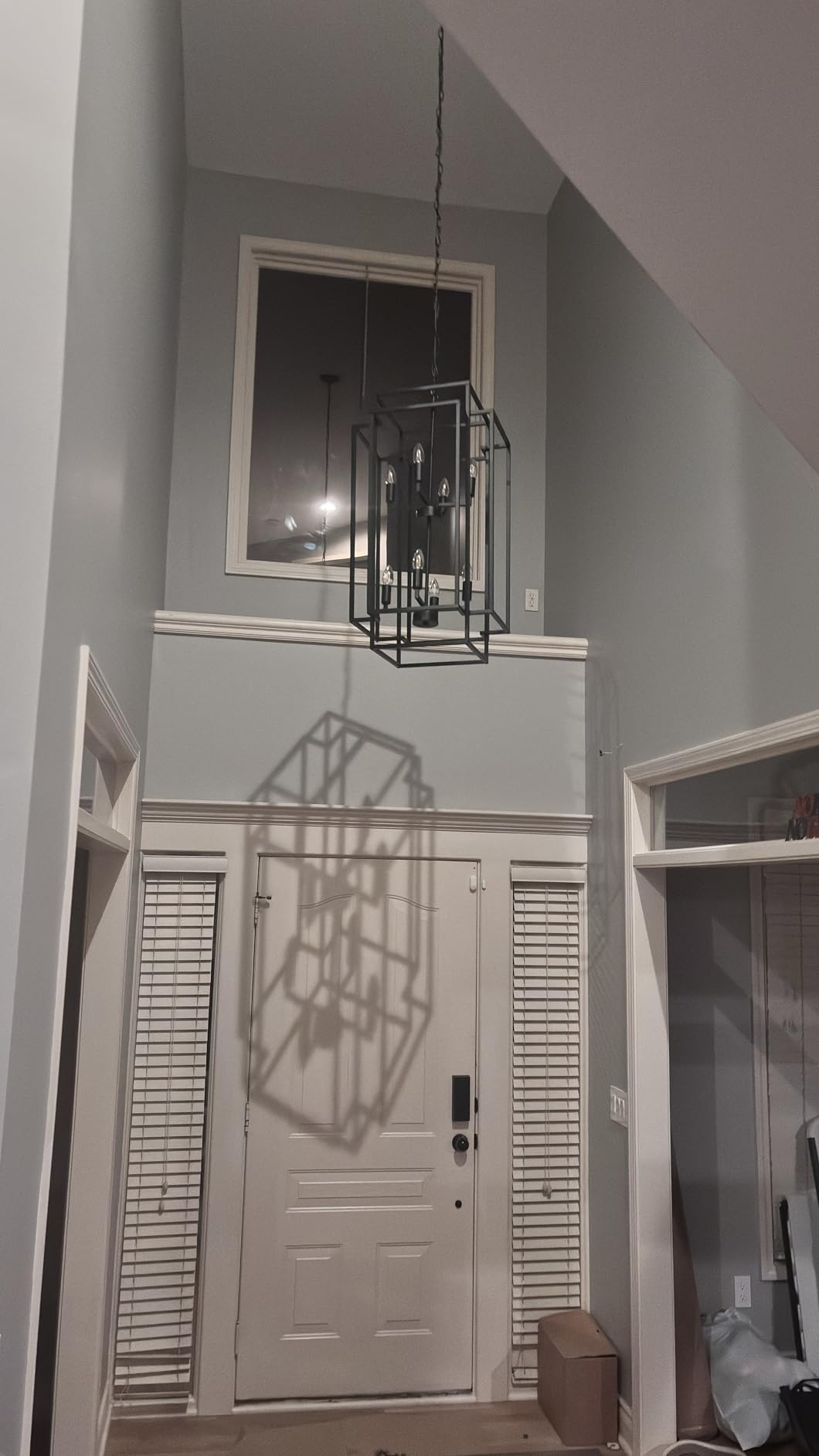 8-Light Lantern Tiered Pendant Light Fixtures, Black Metal Farmhouse Chandelier Hall Foyer Hanging Chandelier for Kitchen Island Dining Room Living Room Foyer Entryway, Black customer photo 1