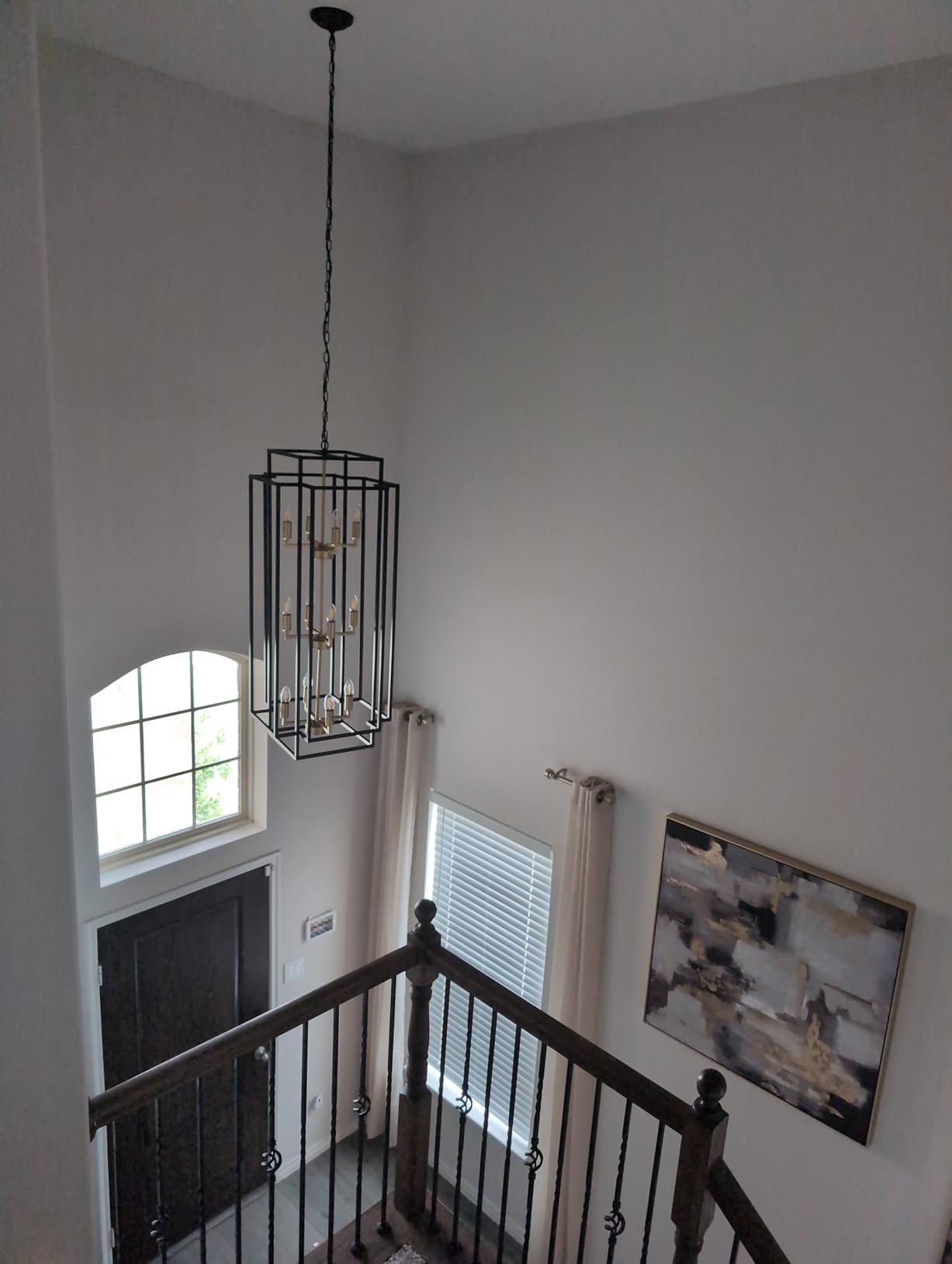 8-Light Lantern Tiered Pendant Light Fixtures, Black Metal Farmhouse Chandelier Hall Foyer Hanging Chandelier for Kitchen Island Dining Room Living Room Foyer Entryway, Black customer photo 2