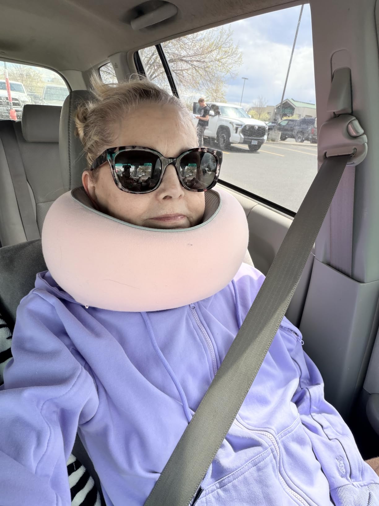 FlyHugz® Neck Travel Pillow Memory Foam Neck Pillow, Gray customer photo 2