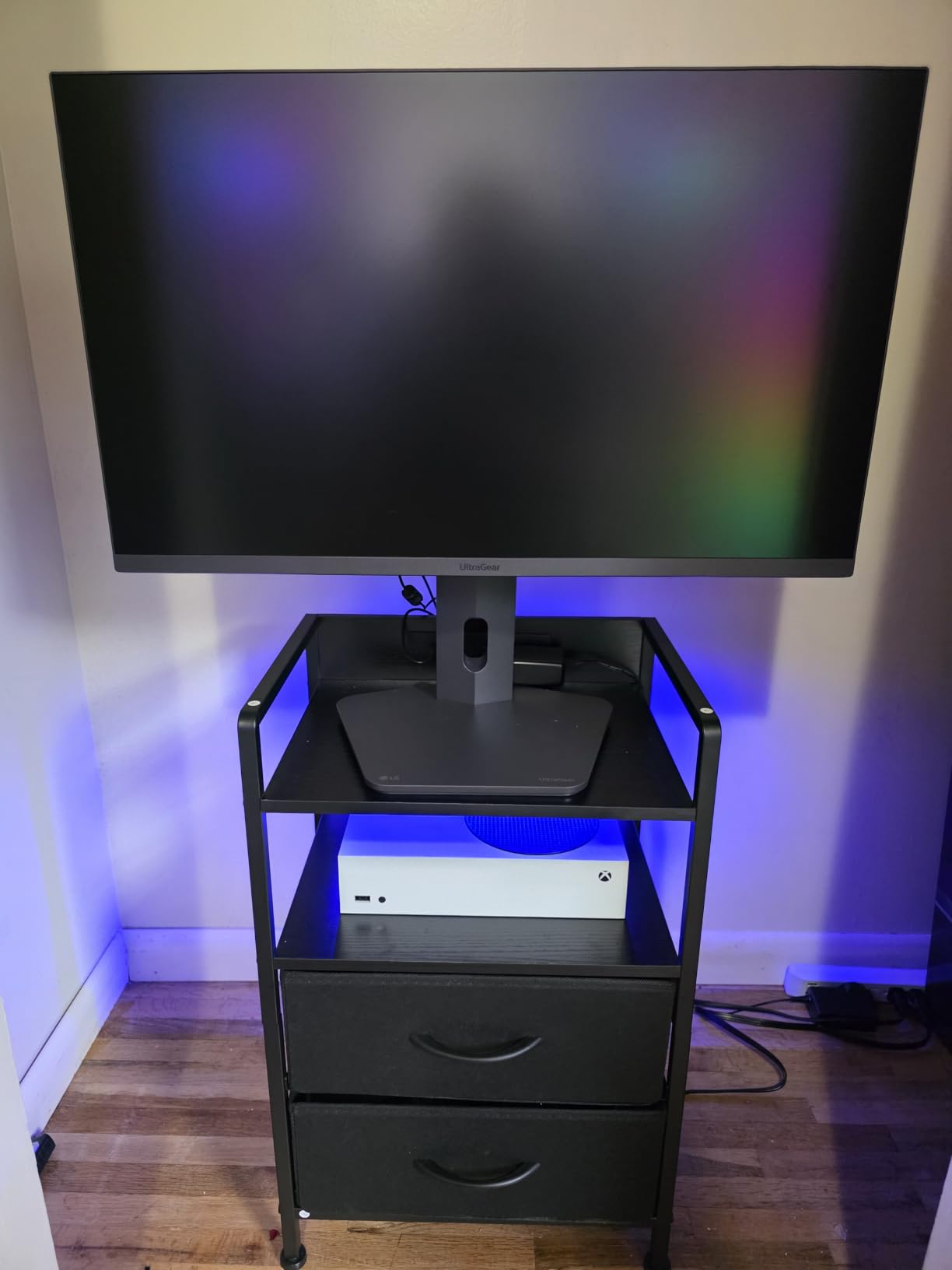 Lazzanto Nightstand with Rear Charging Station, LED Light, 2 Drawers, Black customer photo 1