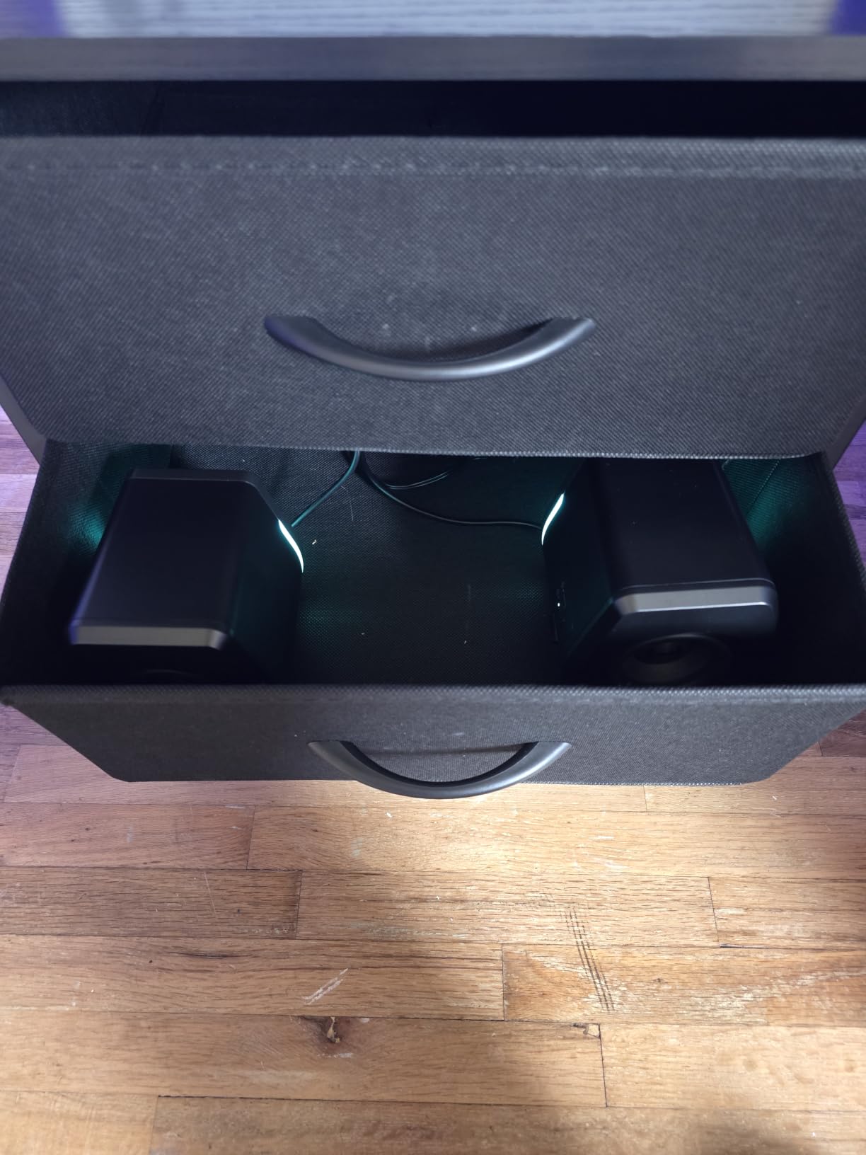 Lazzanto Nightstand with Rear Charging Station, LED Light, 2 Drawers, Black customer photo 2