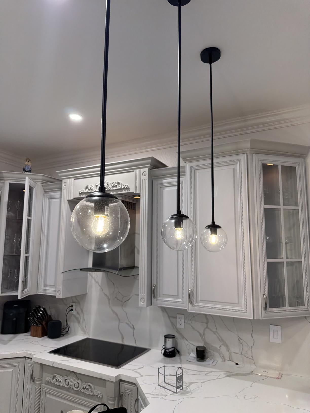 Bagood 10 Inch Globe Pendant Light Gold Mid Century Pendant Light Adjustable Hanging Light Fixture Globe Pendant Lights Kitchen Island Clear Glass with Brass Finish for Dining Room customer photo 2