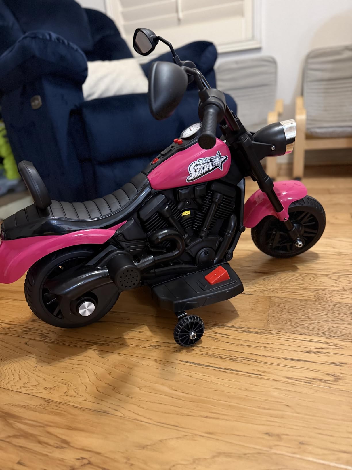 Costzon Toddler Motorcycle, 6V Battery Powered Electric Motorcycle with Detachable Training Wheels, Soft Start, Headlights & Music, Kids Motorcycle Ride on Toy for Toddlers Boys Girls 18+ Months(Blue) customer photo 2