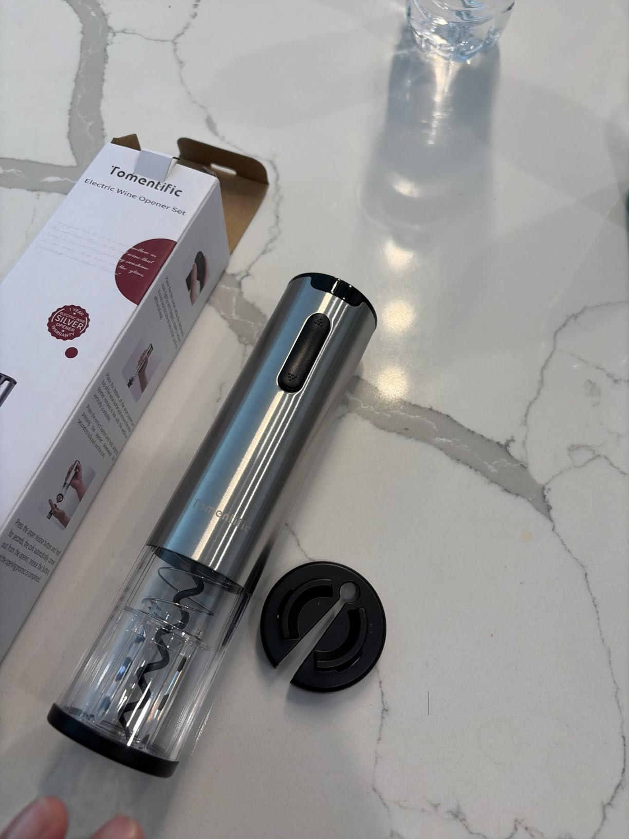 Electric Wine Opener Tomentific, Rechargeable Automatic Wine Corkscrew Bottle Opener With Foil Cutter, Type-C Charging Wine Openers With LED Light For Home Party Wedding Gifts (Stainless Steel) customer photo 1