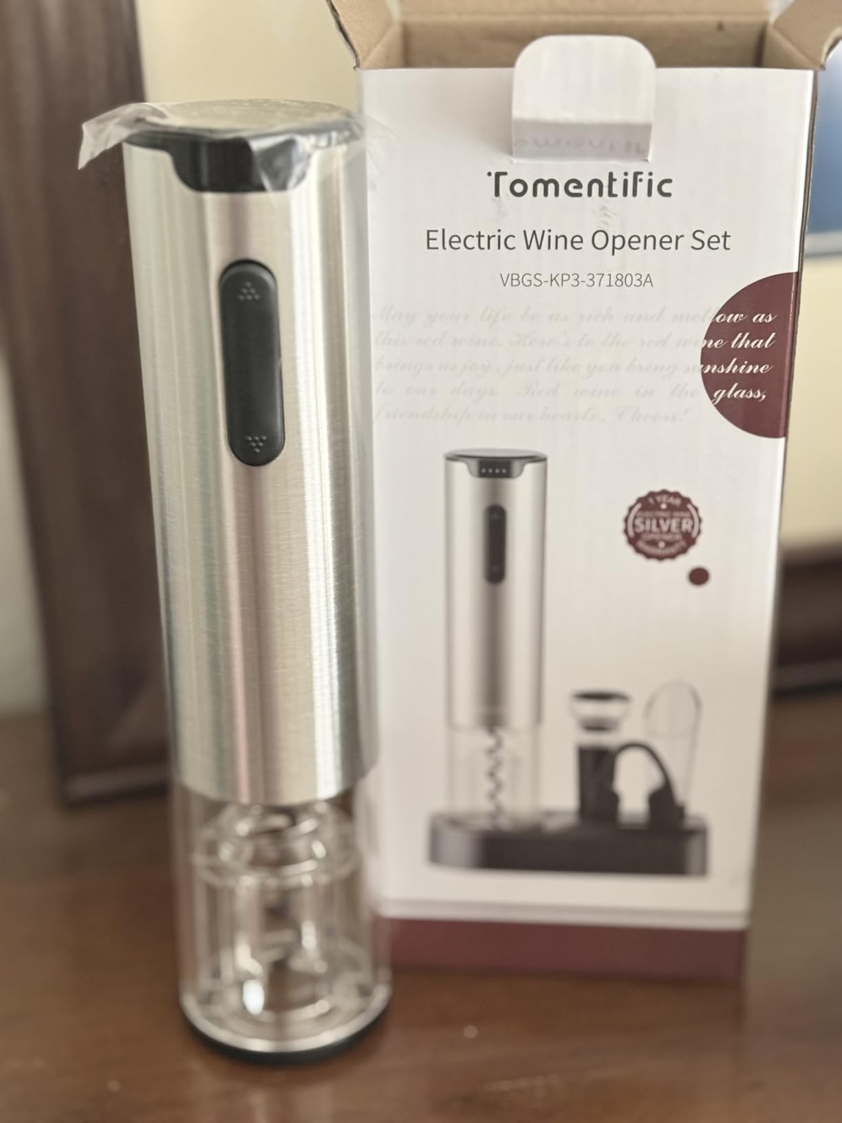 Electric Wine Opener Tomentific, Rechargeable Automatic Wine Corkscrew Bottle Opener With Foil Cutter, Type-C Charging Wine Openers With LED Light For Home Party Wedding Gifts (Stainless Steel) customer photo 2