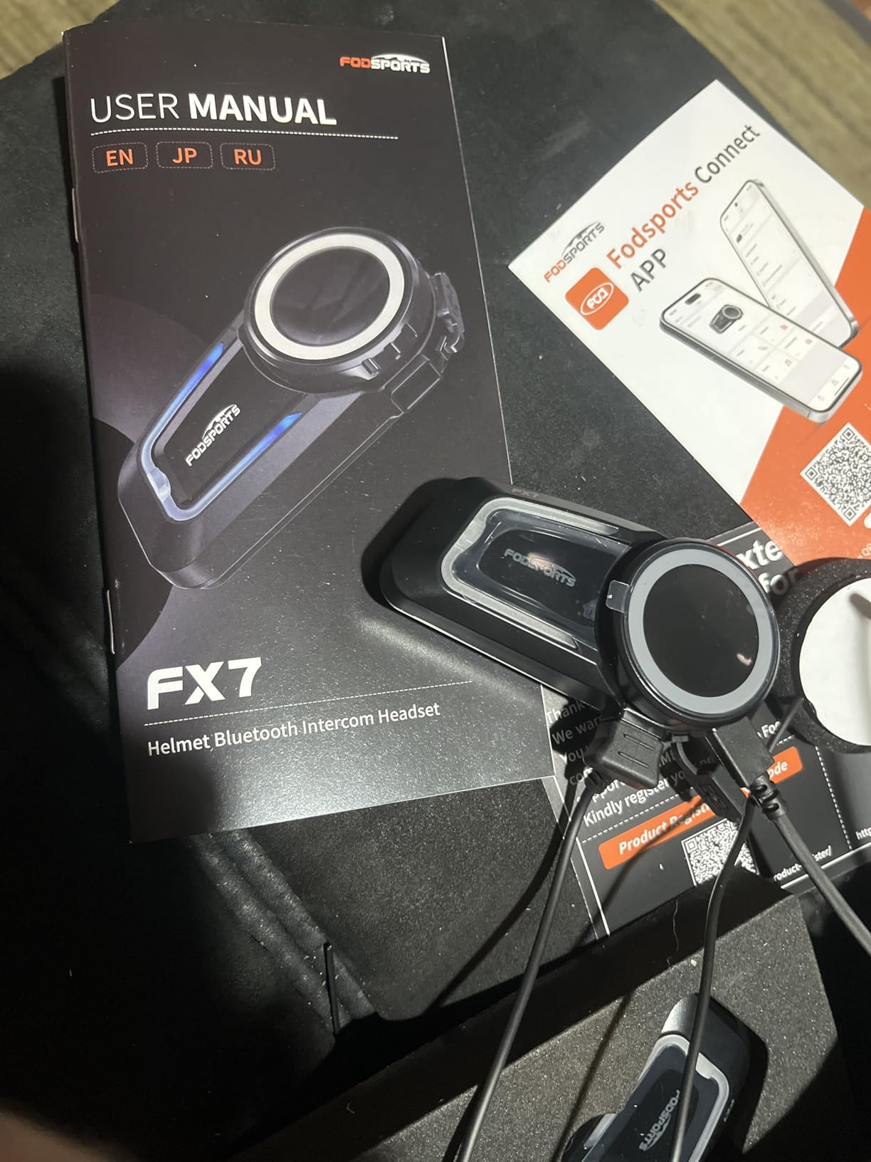Fodsports FX7 10-Rider Mesh Motorcycle Bluetooth Intercom with Music Share, Smart APP, Dual Chips BT5.4 Helmet Communication System Headset, Auto Call/Audio Multitasking/FM/EQ Modes, IP67, 2 Pack customer photo 1