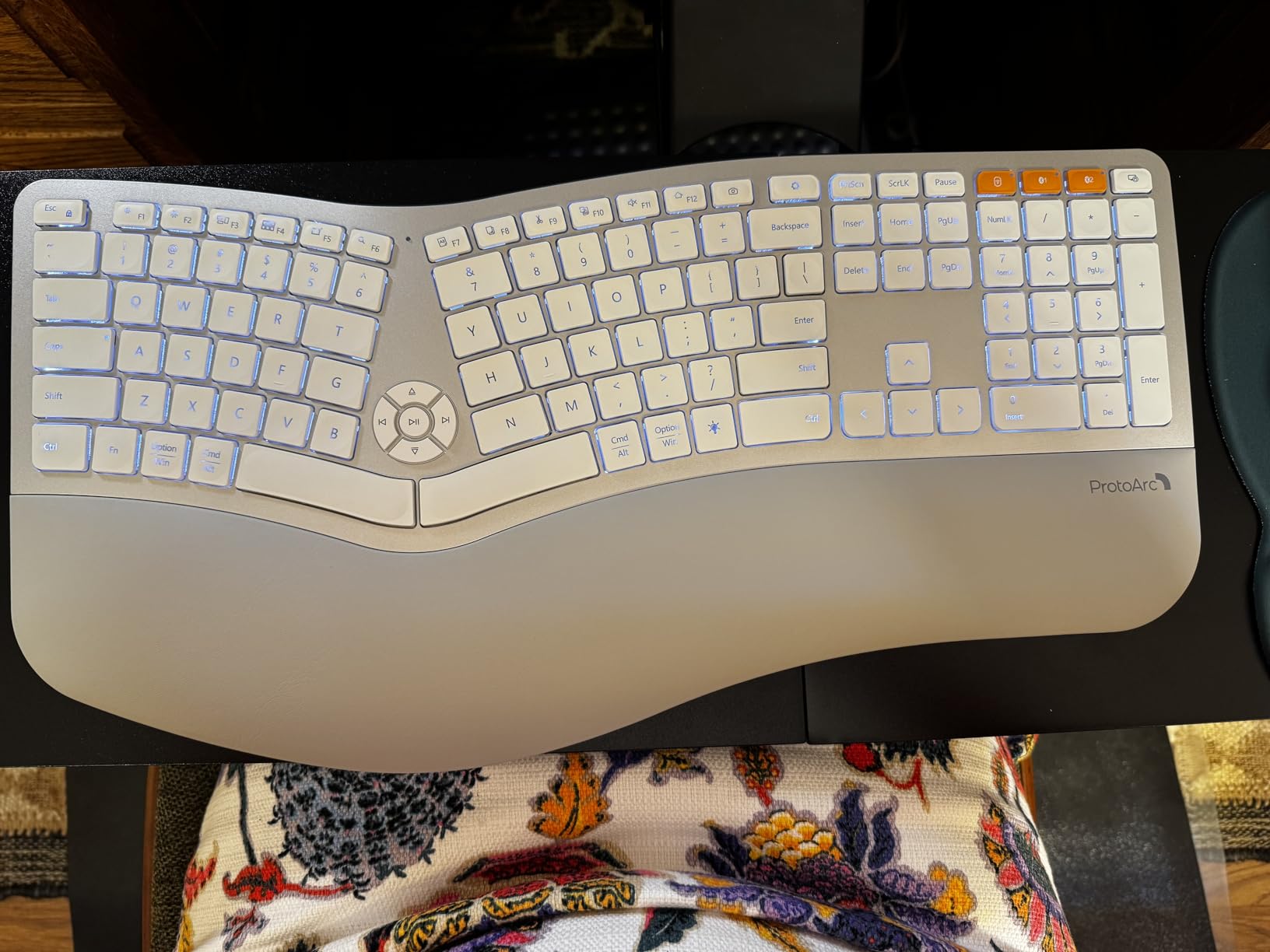ProtoArc EK01 Plus Backlit Bluetooth Ergonomic Keyboard, Full Size, Red | Adjustable brightness, split design, cushioned wrist rest, connect 3 devices via Bluetooth/2.4G, 2000mAh USB-C rechargeable. customer photo 2