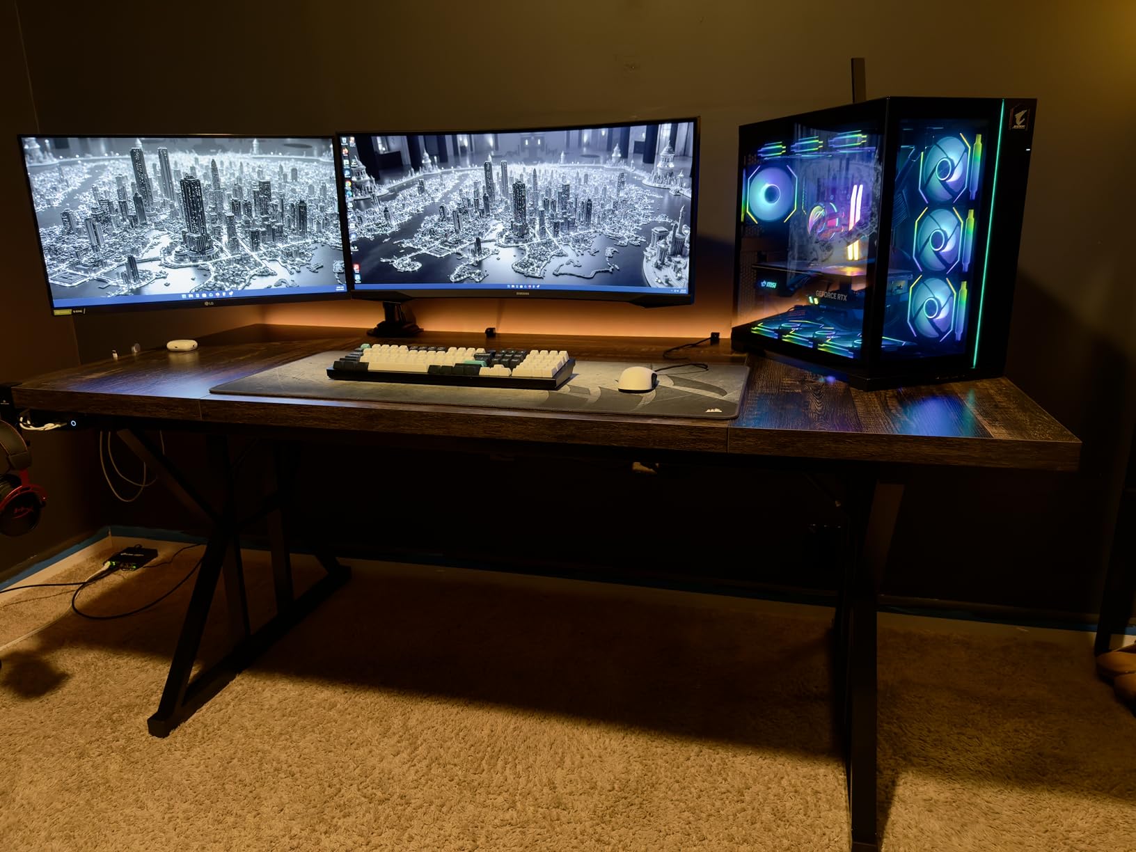 LITTLE TREE 70.8-Inch Office Desk, Wooden Executive Office Desk, Modern Work Desk, Large Farmhouse Writing Table Computer Desk for Home, Brown-Black customer photo 1
