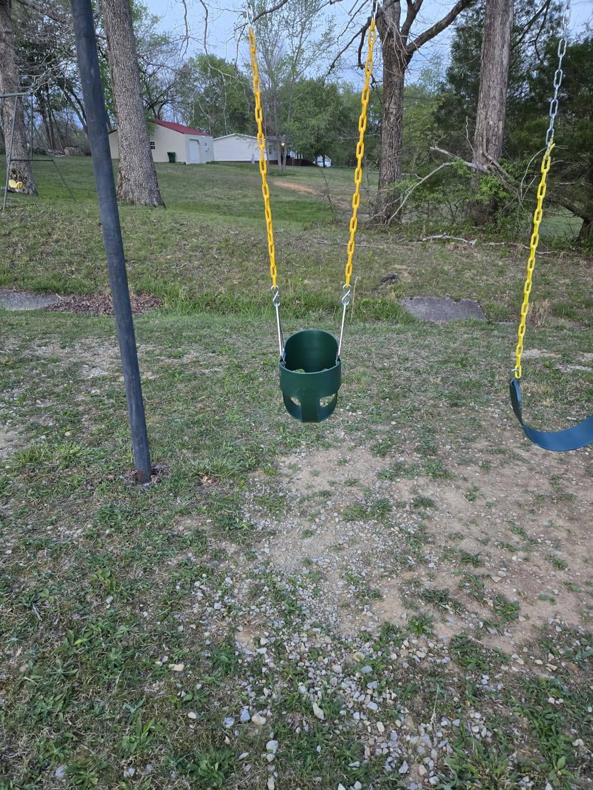 DECORLIFE Toddler Swing Seat, Outdoor Baby Swing with Coated Chains, Heavy Duty High Back Full Bucket Swing Chair with Ant-Loosening Carabiners, Fully Assembled Swingset Accessories for Backyard, Blue customer photo 1