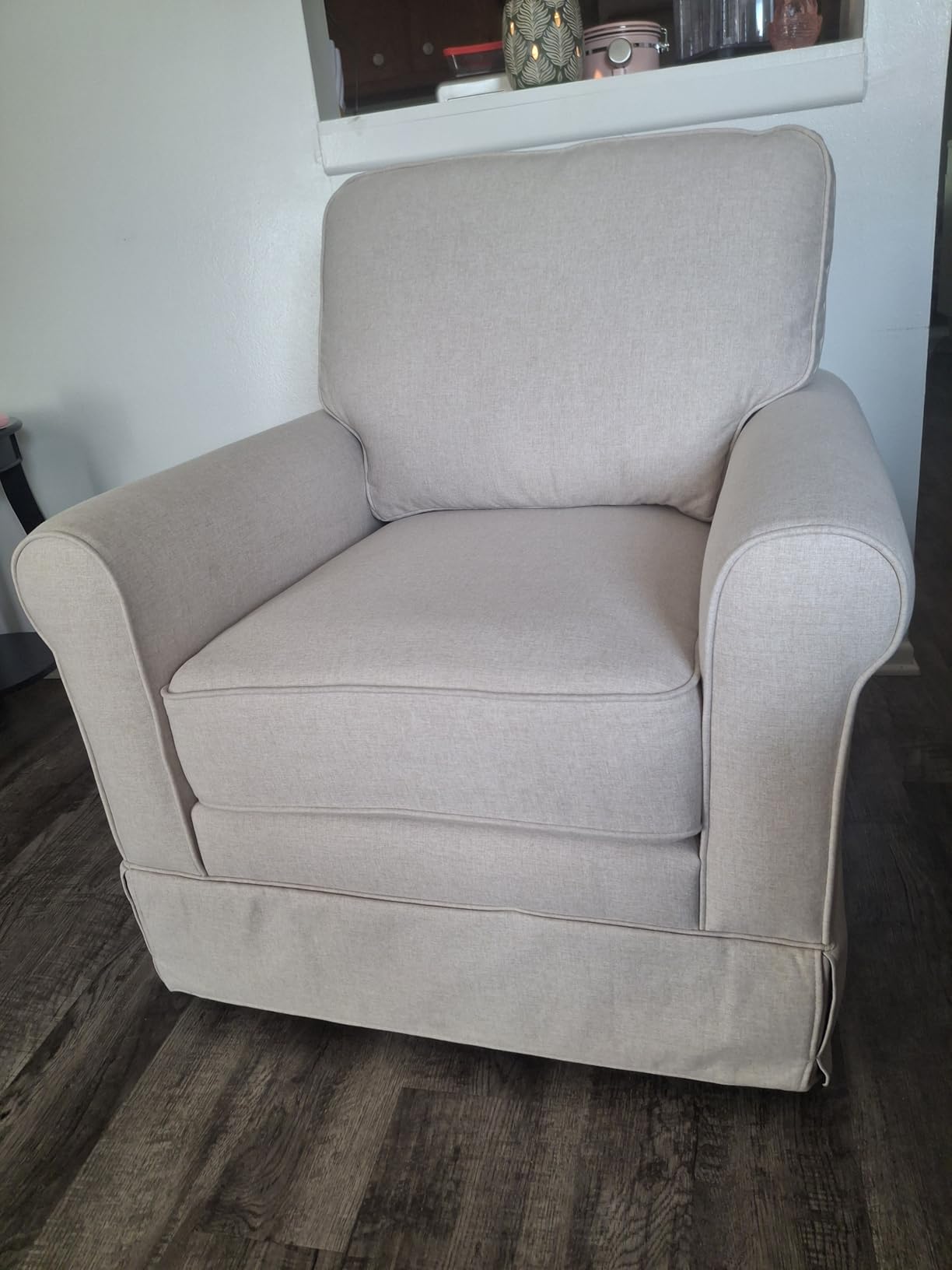 INZOY Swivel Accent Chair Linen Mid Century Modern Chair, Comfy Swivel Barrel Reading Chair, Upholstered Square Chair for Living Room Bedroom Small Spaces, Fully Assembled, Beige customer photo 1