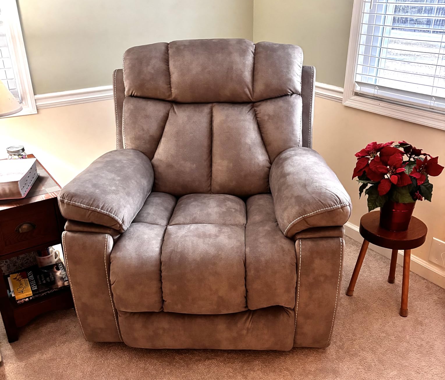 CANMOV Large Power Lift Recliner Chairs with Massage and Heat for Elderly Big People, Heavy Duty Motion Reclining Mechanism-Anti Skid Fabric Recliner Chair with 2 Concealed Cup Holders, Smoke Gray customer photo 2