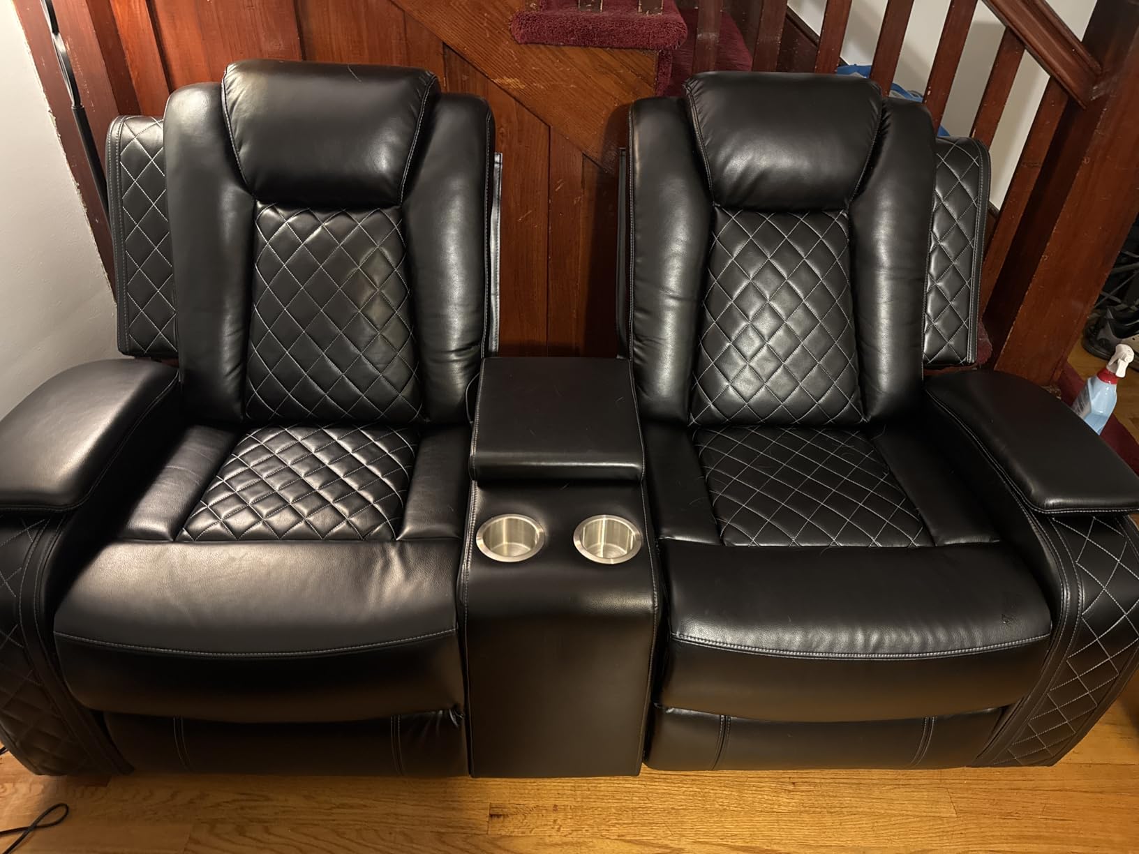 Power Recliner Set with LED Lights, Air Leather Reclining Set with USB Port/Wireless Charger/Storage Console/Cup Holder for House/HomeTheater/Apt (Black, Sofa Loveseat Chair) customer photo 2