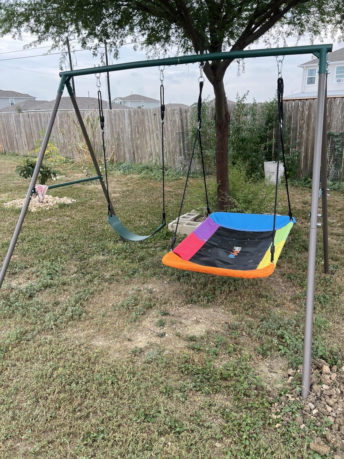 Hapfan Metal Swing Sets for Backyard for Kids with Double Tree Swings customer photo 1