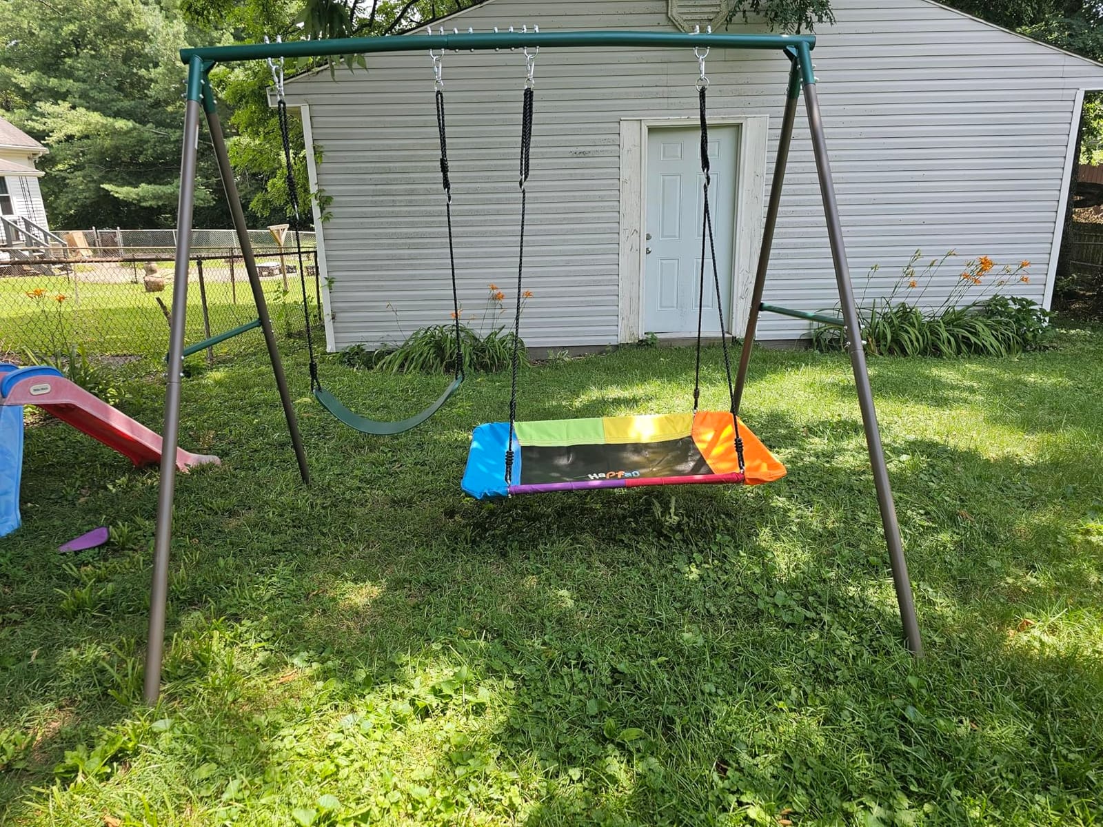 Hapfan Metal Swing Sets for Backyard for Kids with Double Tree Swings customer photo 2
