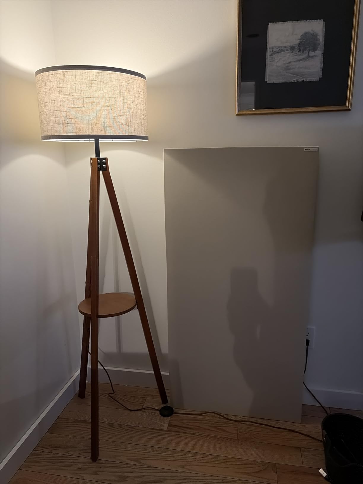 EOEYYOYB Floor Lamps for Living Room, Modern Standing Lamp with Shelf, 3 Color Temperature Led Bulb Tall Lamps with Foot Switch for Bedroom and Office, Walnut customer photo 2