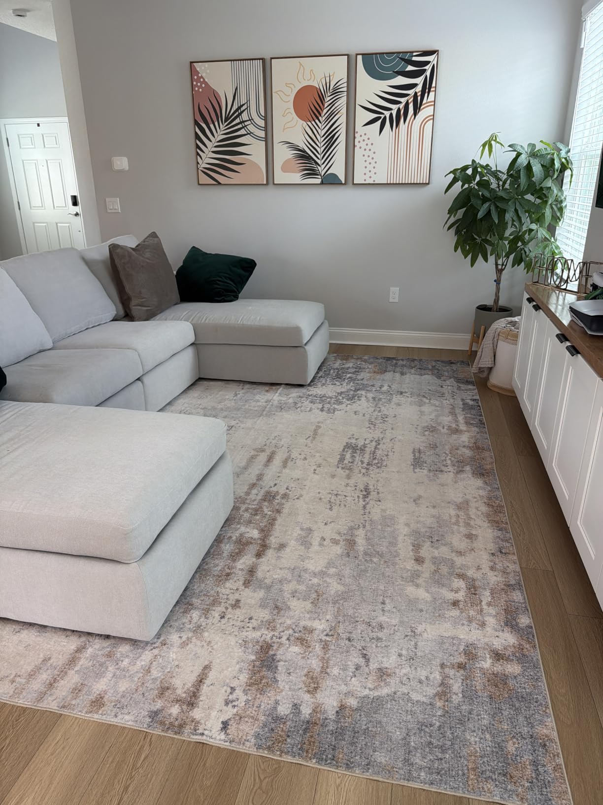 UERMEI 8ft Round Area Rug Living Room Rugs - 8x8 Washable Neutral Modern Abstract Soft Thin Rug Indoor Floor No Slip Rug Carpet for Bedroom Under Dining Table Home Office Decor - Brown Grey customer photo 1