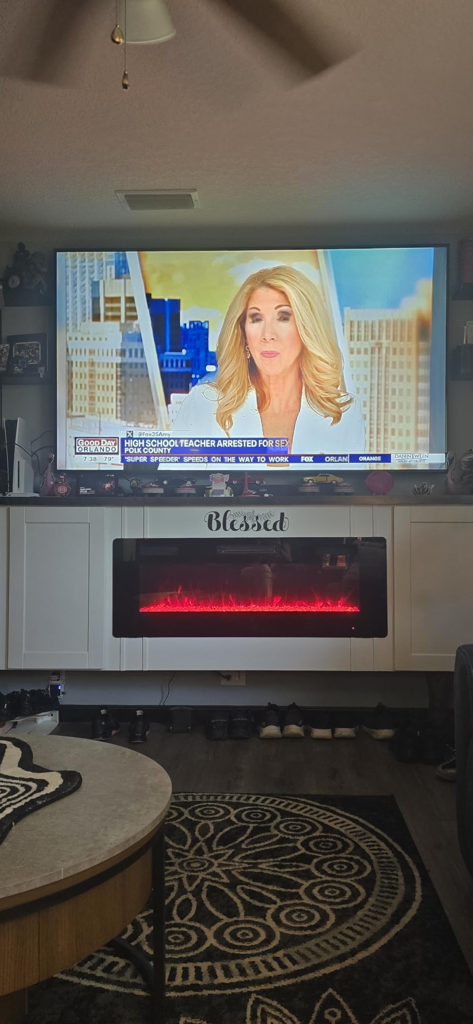 43” Electric Fireplace Mantel Freestanding Electric Fireplace, Remote Control, Adjustable Led Flame, 750W/1500W Black customer photo 2