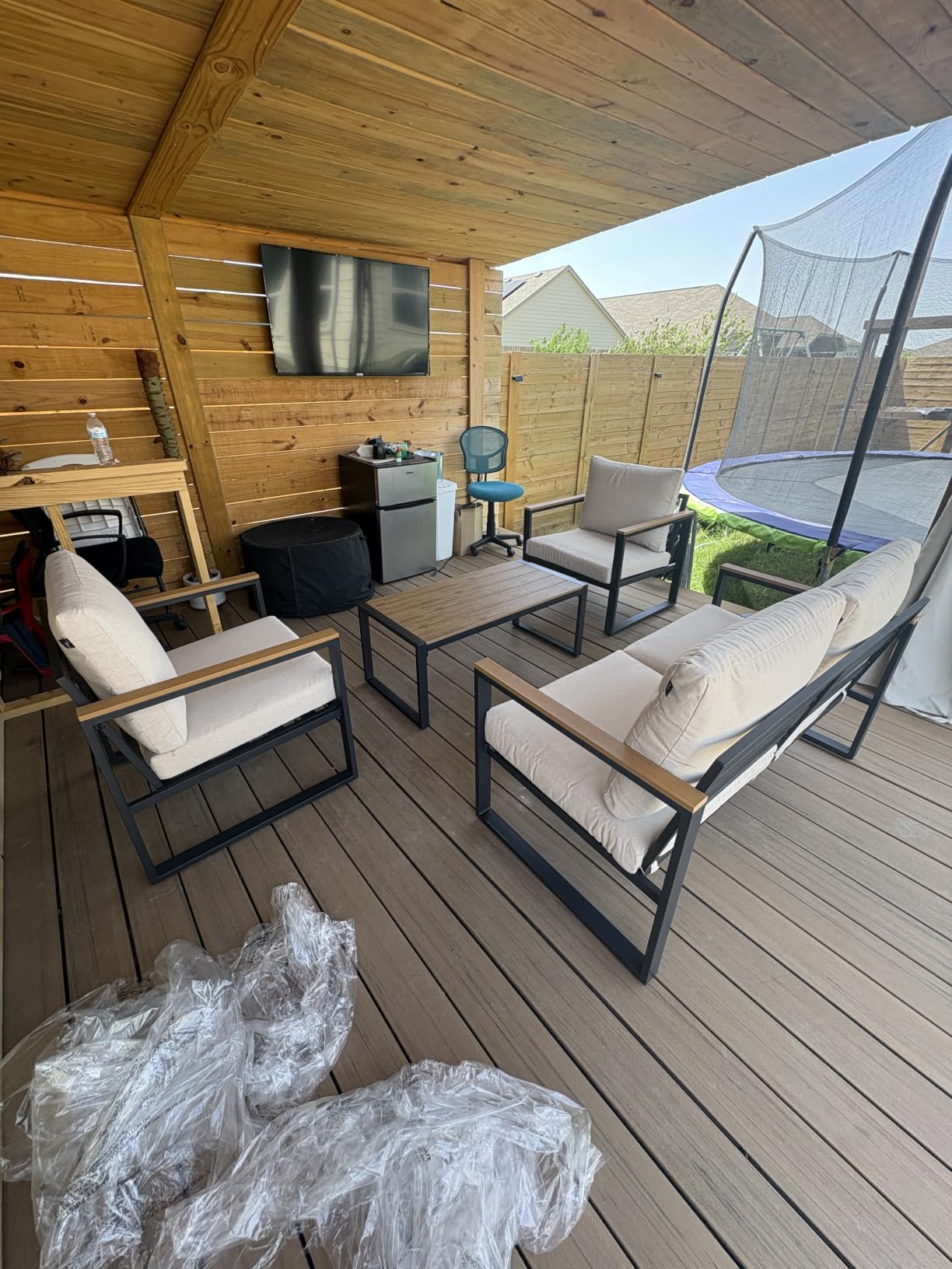 4 Pieces Metal Patio Furniture Set for Outdoor Balcony, Grey | 350LBS, With Coffee Table, Removable Cover, Water-Resistant, Rust-Resistant, Faux Wood Arm, 4 Inch Cushion, For Porch Backyard customer photo 1