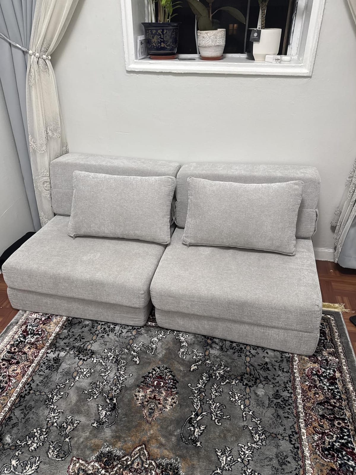 Folding Sofa Bed, Convertible Sleeper Chair with Pillow, Fold Out Chair Bed, Memory Foam Floor Couch Bed, Foldable Futon Couch Lounge for Living Room (Grey, Twin) customer photo 1