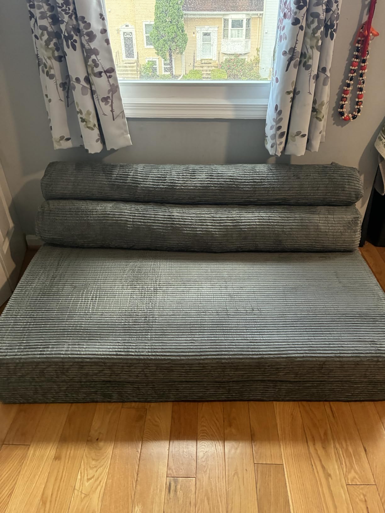 JUIKURY Folding Sofa Bed, Convertible Sleeper Chair with Pilow Foldable Matress, 2 in 1 Pull Out Loveseat Sofa Portable Fold Out Chair Bed Floor Couch Lounge for Living Room Bedroom (Grey, Full) customer photo 2