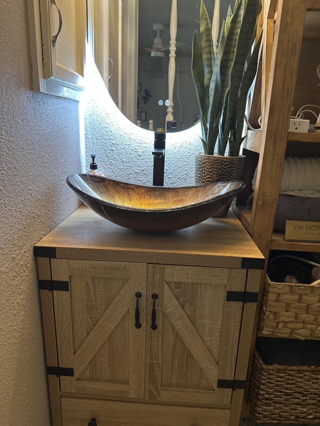 28 inch Natural Color Bathroom Vanity, Rustic Fixture Standing Pedestal Cabinet with Black Ceramic Vessel Sink customer photo 2