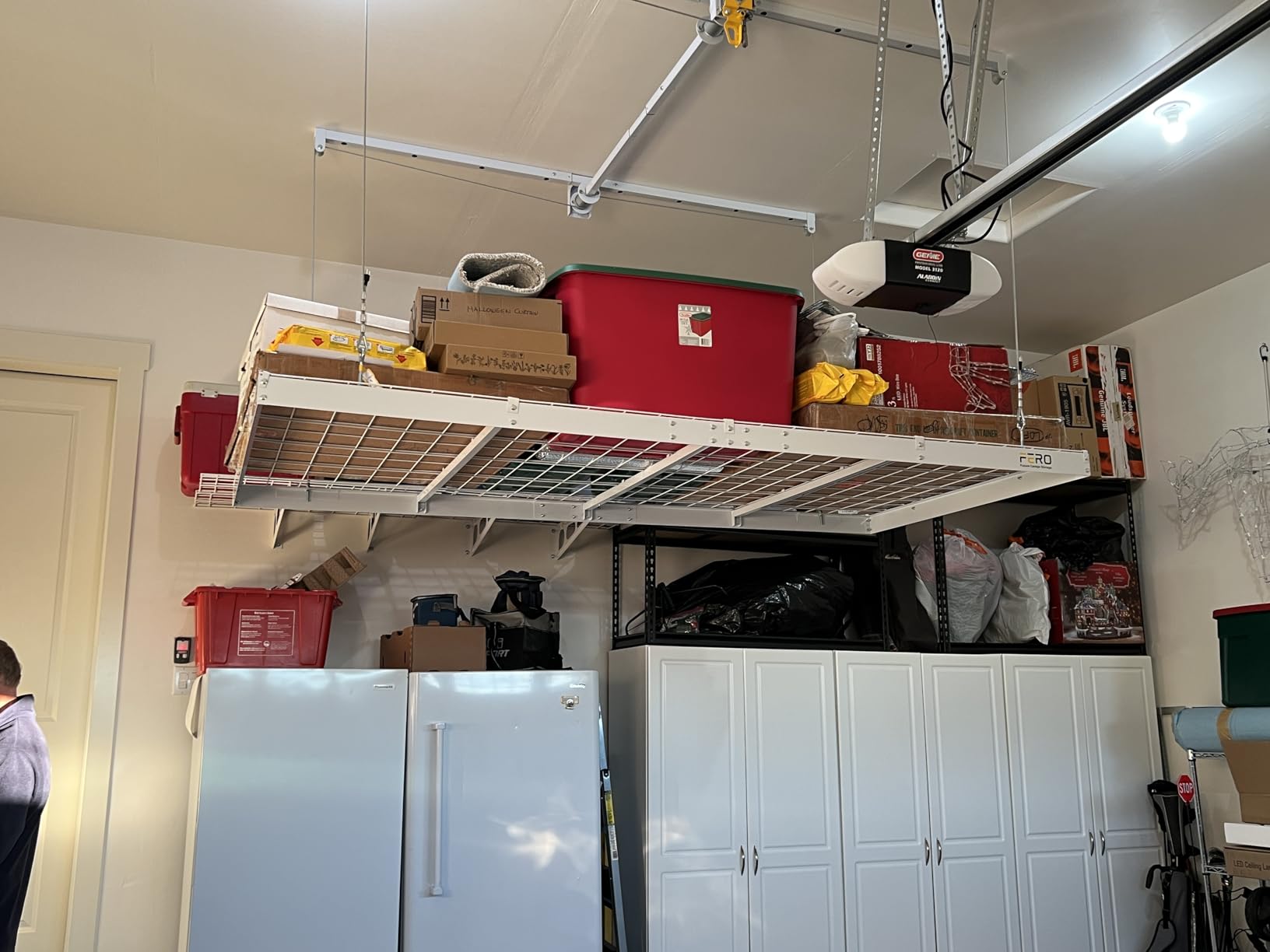 Garage Ceiling Storage Racks - 4x8 FT Overhead Garage Storage Rack with Safety Lock, Heavy-Duty Ceiling Mounted Lift System and Storage Organizer, Ideal for Maximizing Overhead Space, 325 lbs Capacity customer photo 1
