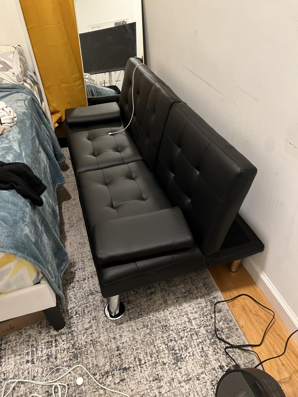 Homall Black Faux Leather Futon Sofa Bed, Loveseat with Adjustable Backrest customer photo 1