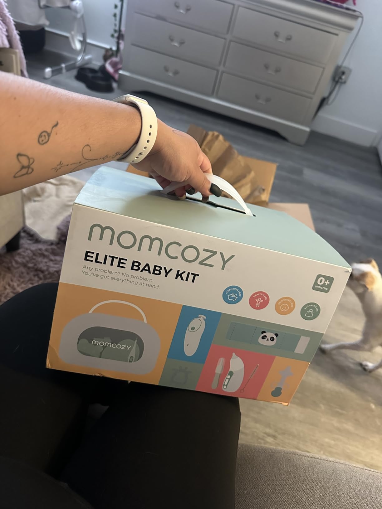 Momcozy Elite Baby Kit, Superior Baby Shower Gift & Registry Essential Kit | Grooming & Health & Cleansing Care Set, Electric Nail File & Nasal Aspirator, Tummy Wrap, Thermometer, Bath Brush, Teether, Storage Bag customer photo 1