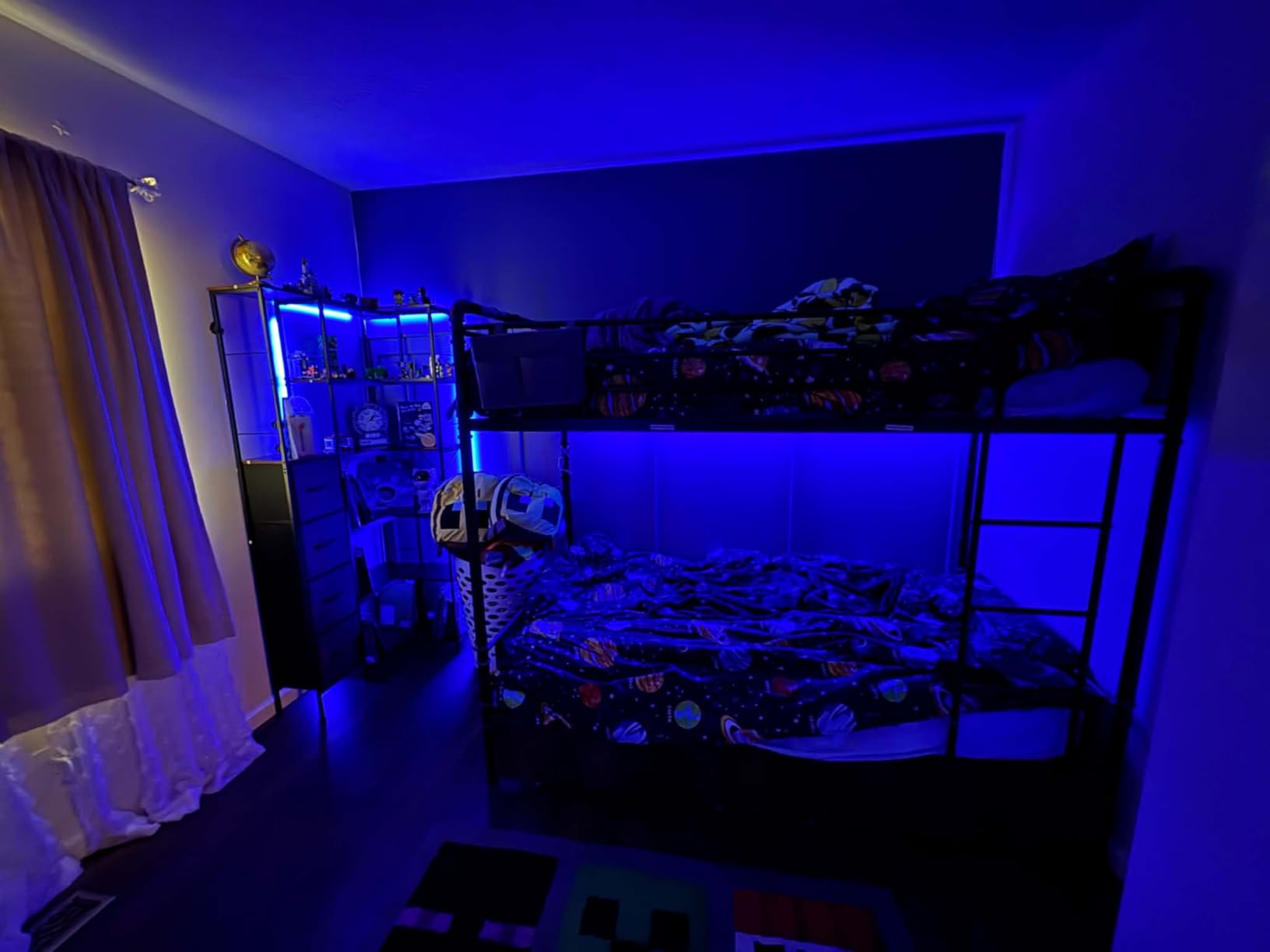 Jocoevol Metal LED Bunk Bed Twin Over Twin with 2 Storage Drawers, USB Charging Station, Industrial Bunkbeds Heavy Duty Bed with Safety Guardrail and Ladder, No Box Spring Needed, Vintage Brown customer photo 1