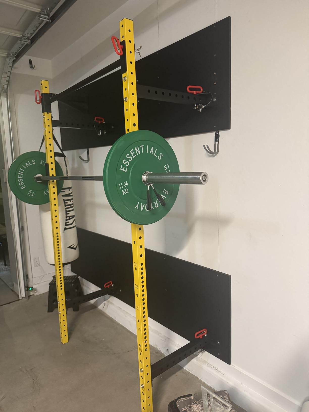 Soozier Folding Squat Rack Wall Mounted Power J Hooks Home Gym, Adjustable Pull-Up Bar, 1000 Pounds Capacity, Adjustable Steel Barbell Rack, Full Body Workout customer photo 1