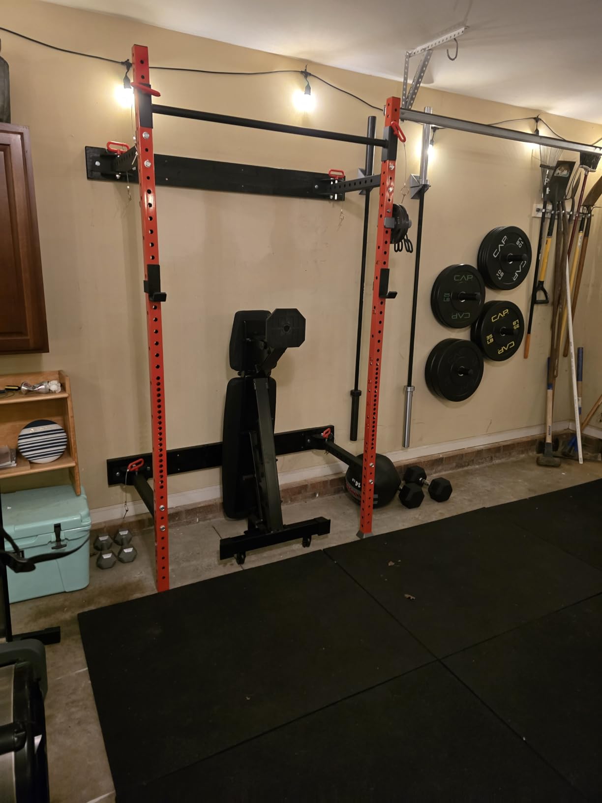 Soozier Folding Squat Rack Wall Mounted Power J Hooks Home Gym, Adjustable Pull-Up Bar, 1000 Pounds Capacity, Adjustable Steel Barbell Rack, Full Body Workout customer photo 2