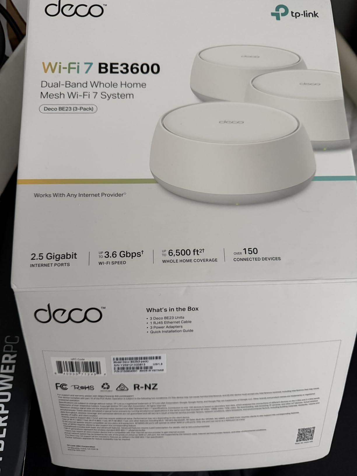 TP-Link Deco 7 BE23 Dual-Band BE3600 WiFi 7 Mesh Wi-Fi System | 4-Stream 3.6 Gbps, 160 Mhz | Covers up to 6,500 Sq.Ft | 2× 2.5G Ports Wired Backhaul | VPN,MLO,AI-Roaming, HomeShield, 3-Pack customer photo 1