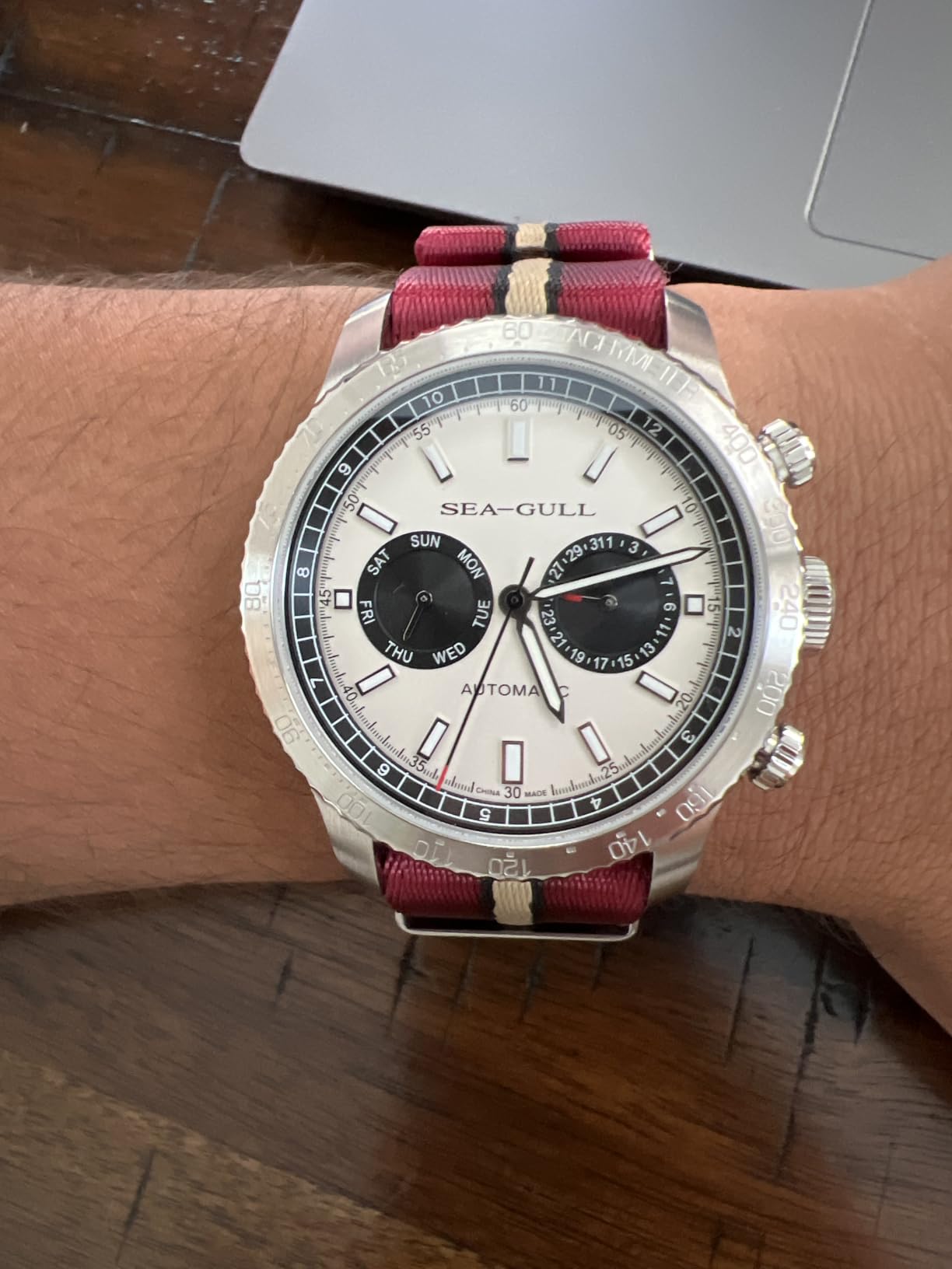 SEA-GULL Men’s Mechanical Watches,GMT Dual Calendar Panda Eye Watch,Automatic Wristwatch, Seagull ST2502,Tachymeter, Luminous, 6177 customer photo 1