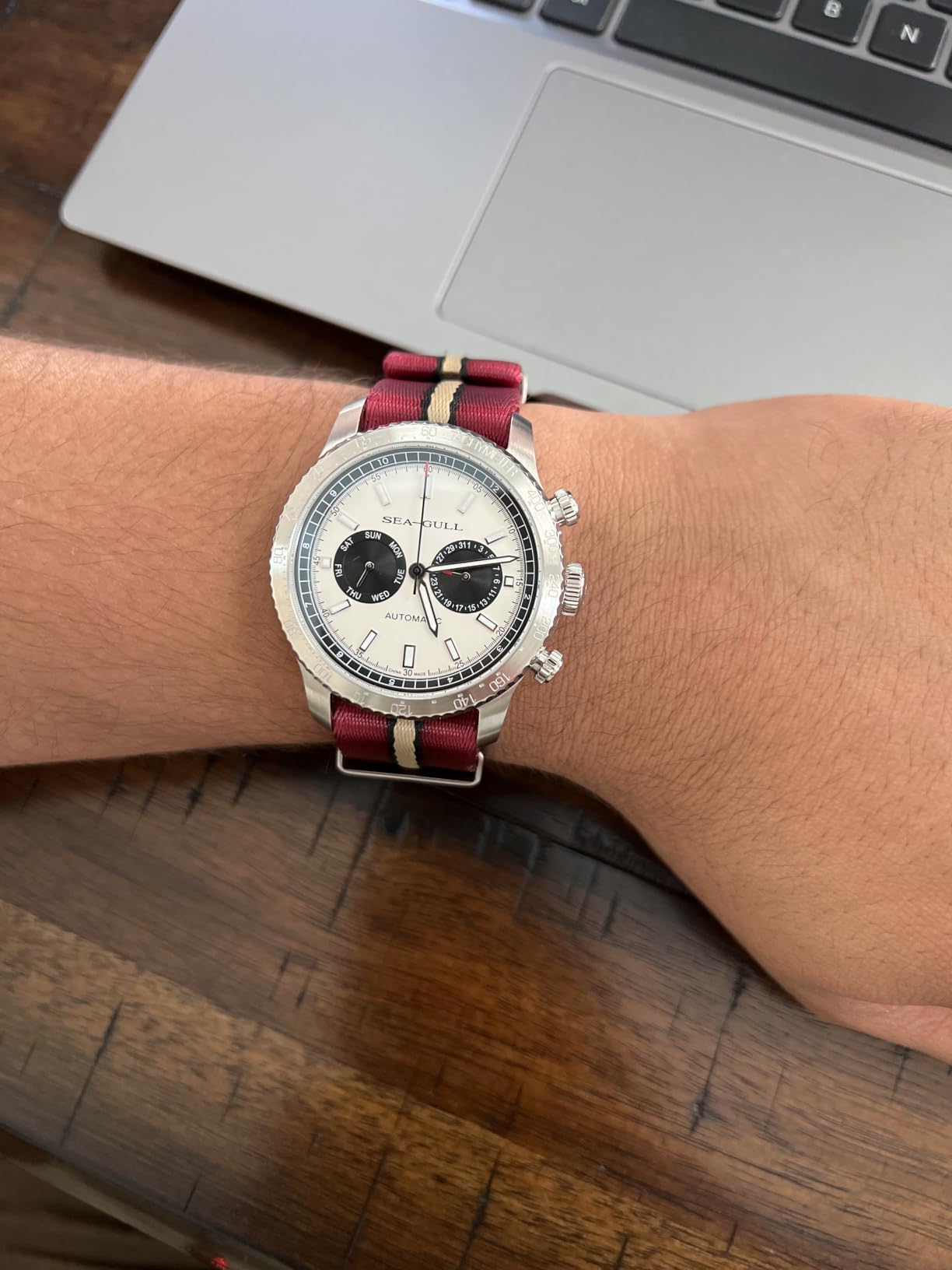 SEA-GULL Men’s Mechanical Watches,GMT Dual Calendar Panda Eye Watch,Automatic Wristwatch, Seagull ST2502,Tachymeter, Luminous, 6177 customer photo 2