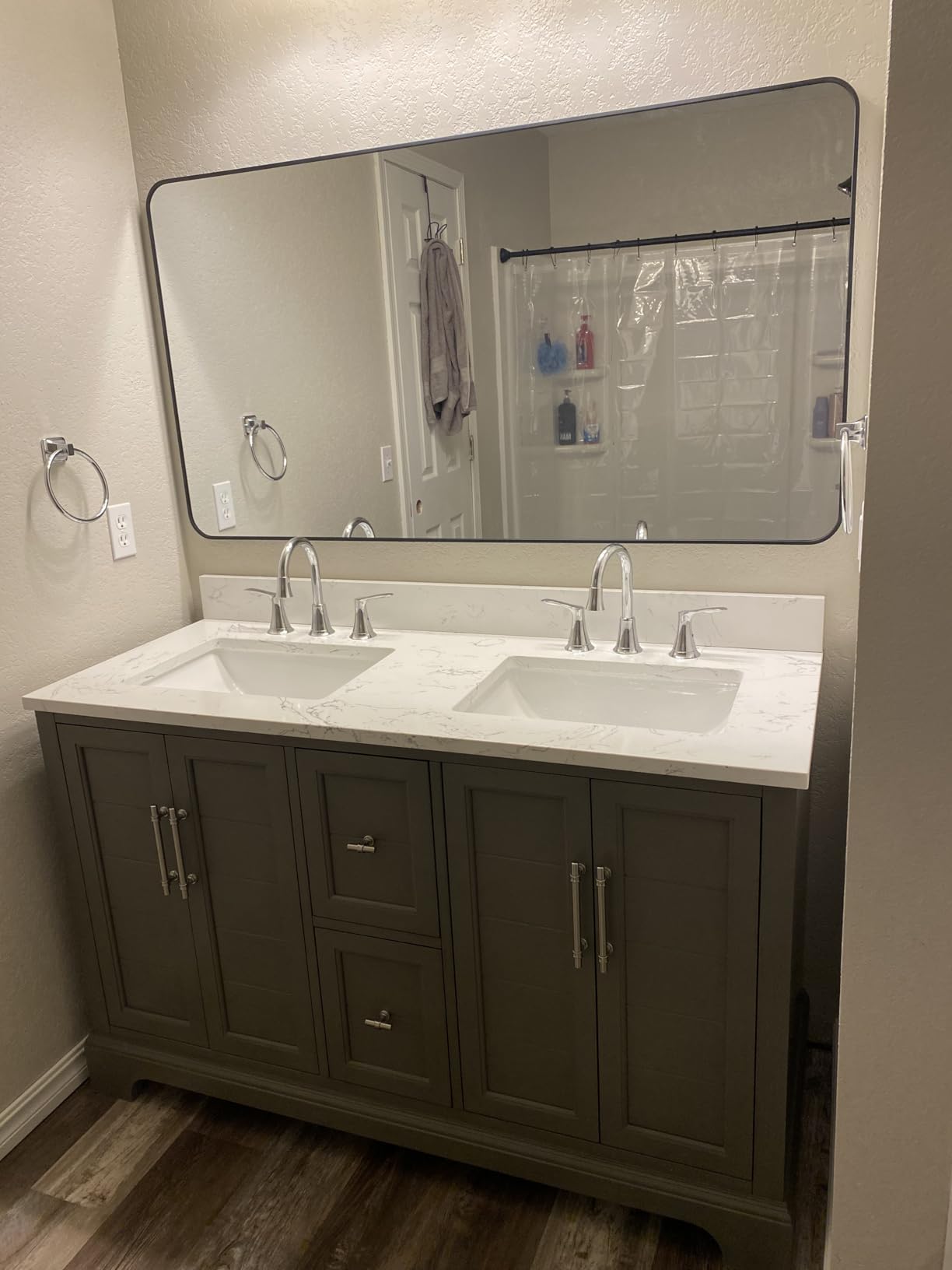 HOMEBEYOND 72 Inch Bathroom Vanity with Double Sink & Ceramic Top, Vanity Cabinet with Center Countertop Basin, Soft-Closing Doors, Backsplash, Vintage Spruce Blue customer photo 2