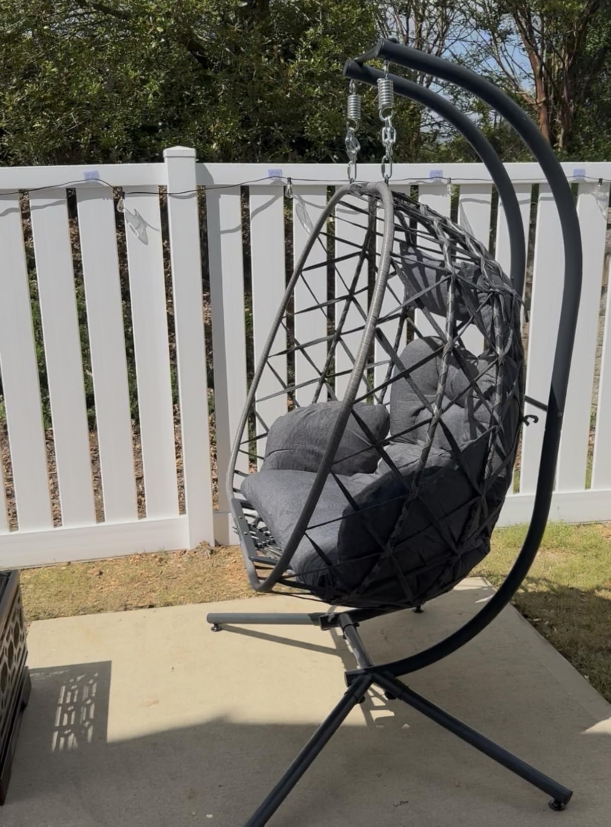SWITTE Double Egg Chair Outdoor with Stand, Patio Hanging Swing, Grey | Indoor 2 Person Egg Swinging with Cushion, Wicker Loveseat for Porch Balcony Backyard, Cozy Hammock Chairs 680 LBS Capaticy customer photo 2