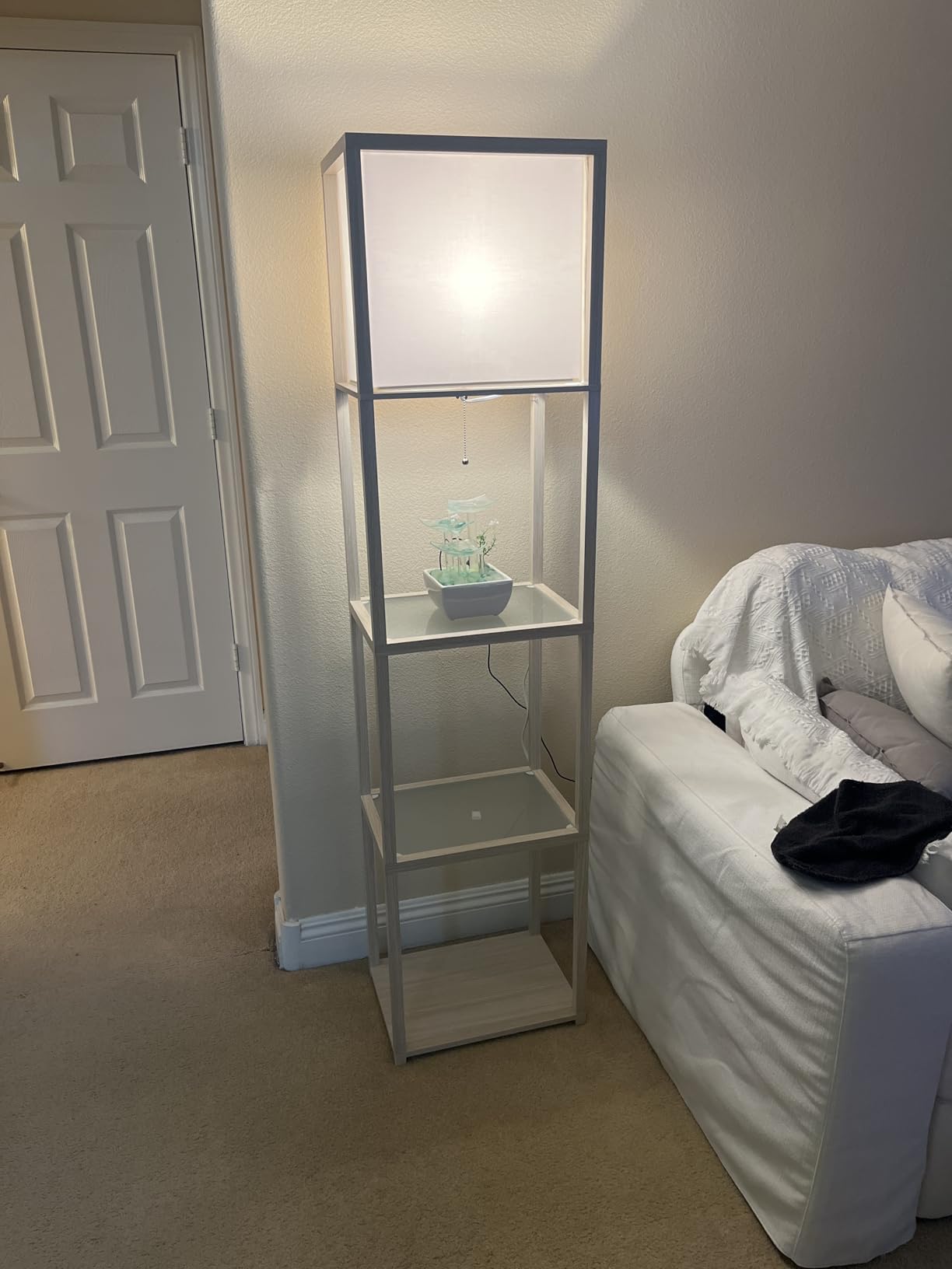 Floor Lamp with Shelves, Modern Square Standing Lamp with Glass Shelves, Corner Display Shelf with Light, Tall Lamp with Shelves for Living Room, Bedroom, Office, Bookshelf, Black customer photo 2