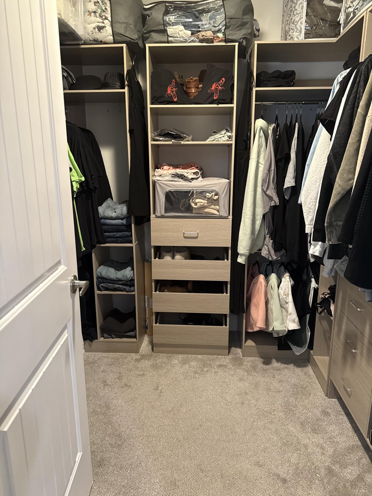 Aheaplus Closet System with 6 Drawers, 4 Hanging Rods & Corner Tower, Corner Closet System with Hanging,92.6