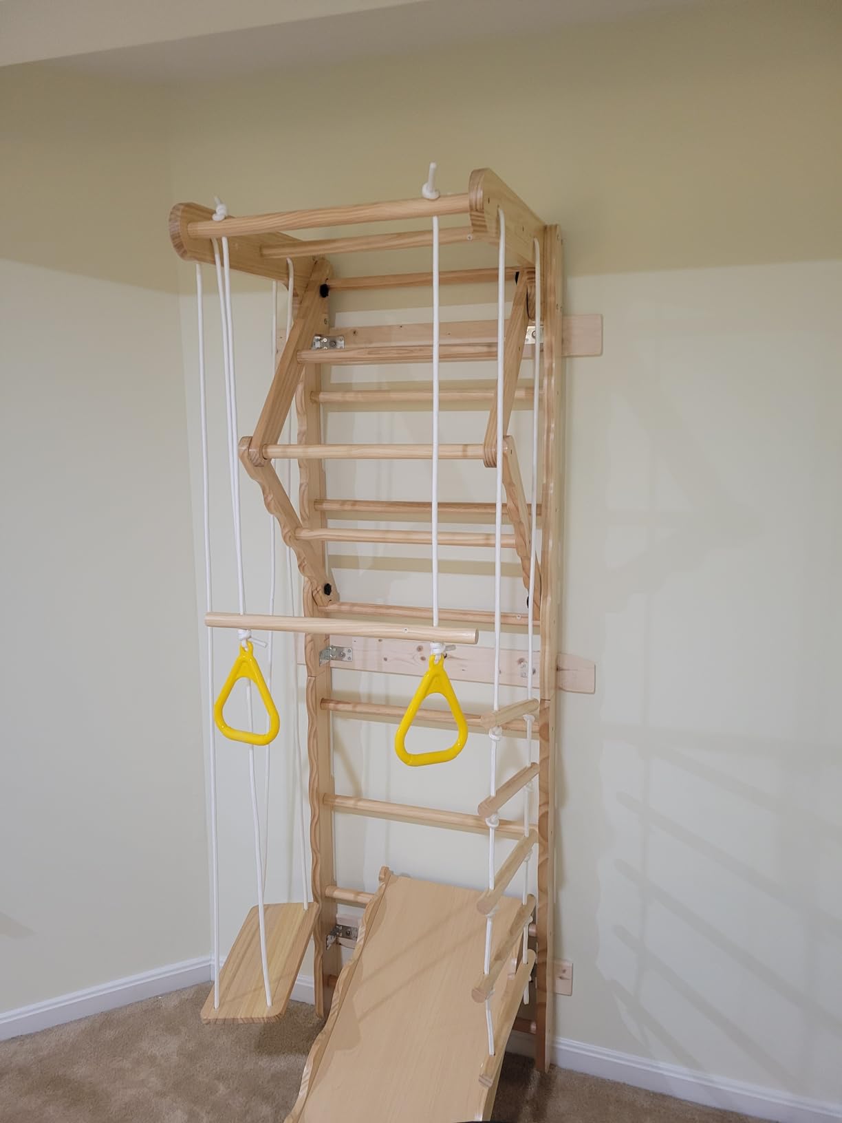 5-in-1 Wall-Mounted Indoor Jungle Gym, Wooden Swedish Ladder for Kids customer photo 1