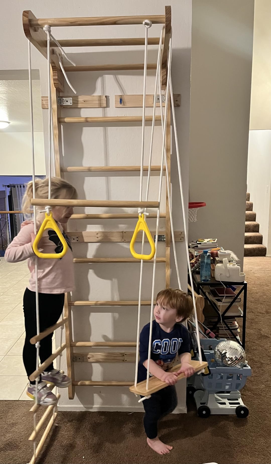 5-in-1 Wall-Mounted Indoor Jungle Gym, Wooden Swedish Ladder for Kids customer photo 2