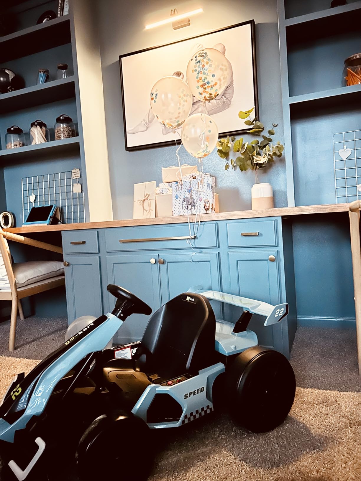 KerryYoo K61 Go Kart Electric Drift Kart with Length Adjustable Seat, 24V Outdoor Ride on Toy with 4 Speed Mode, Crazy Kart for Kids 6-12 Years Old, Fast 300W Motor, 8.5 MPH, Bluetooth - Blue customer photo 1