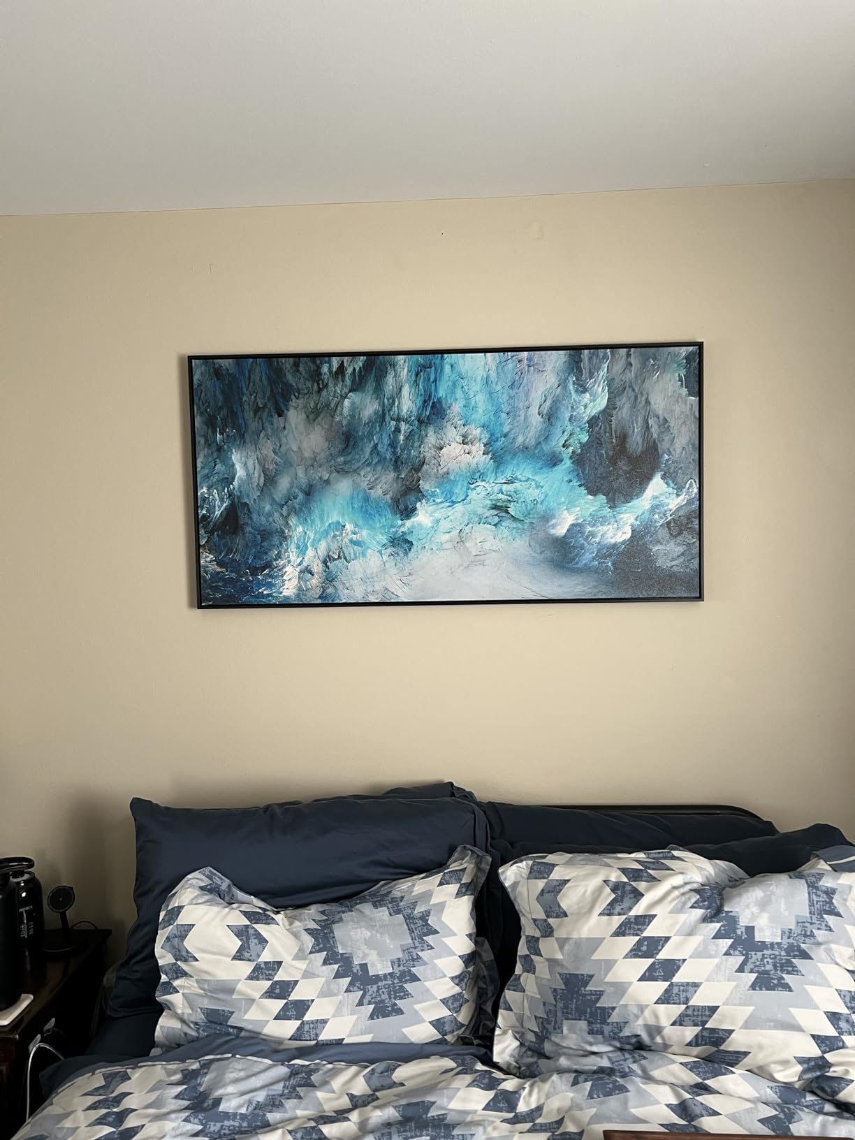 Forest Canvas Wall Art for Living Room - Navy Blue Bedroom Wall Art, Landscape Pictures Wall Decor, Forest Painting, Framed Nature Tree Artwork Walls 29×58IN customer photo 1