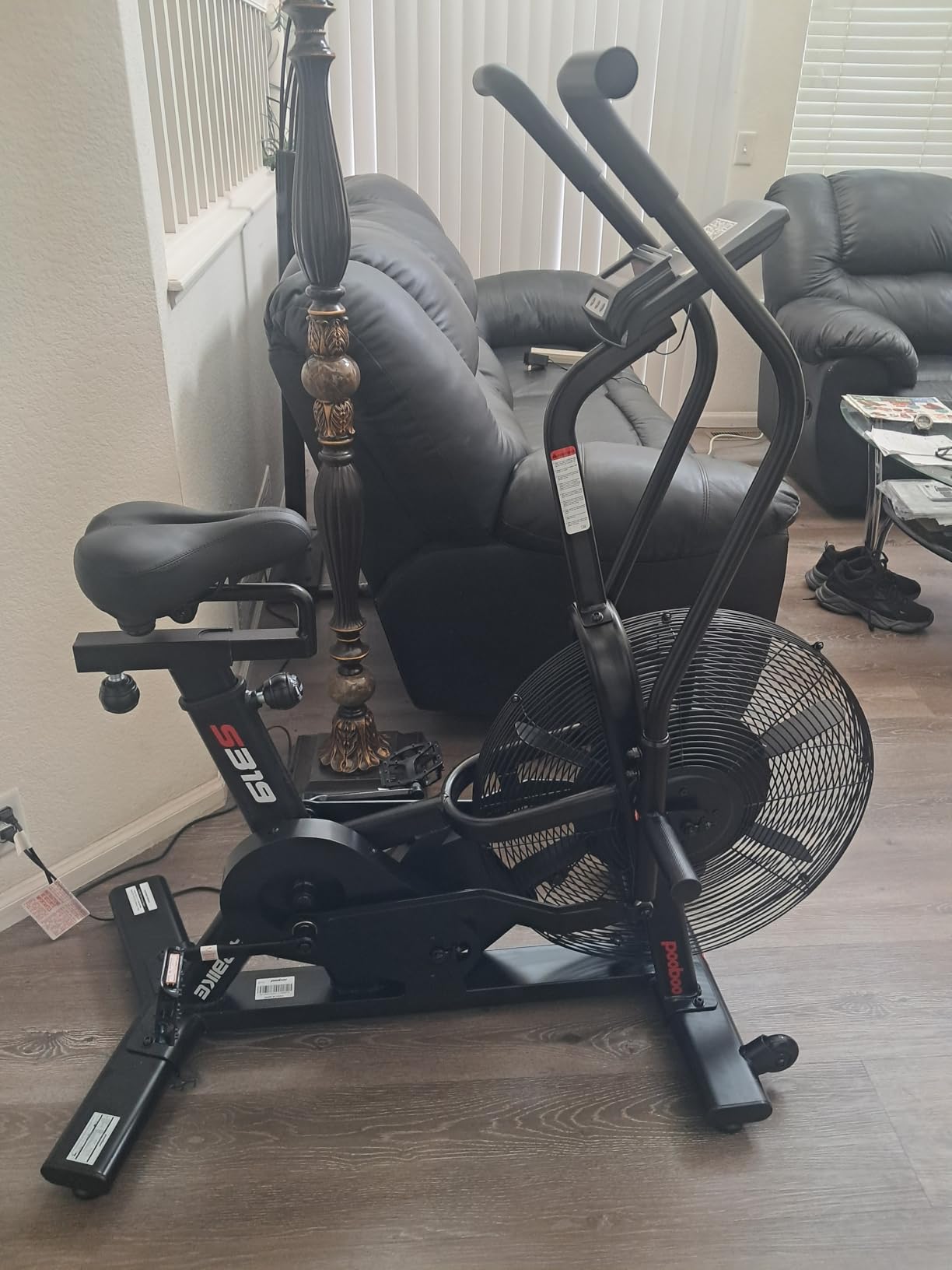 pooboo Air-Resistance Exercise Fan Bike, Air Bike with Dual Action Handlebars & Dual-Layer Transmission System, Stationary Bike with APP Connection for Home Gym HIIT Cardio Full Body Workout customer photo 1