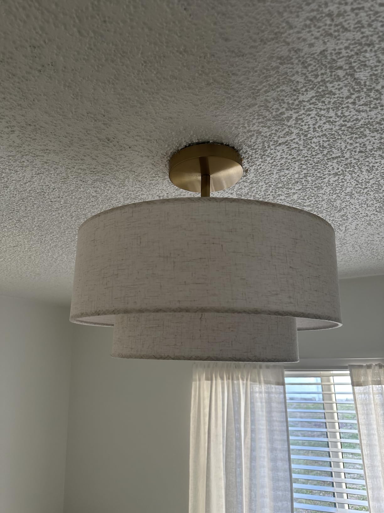 18 Inch Large Semi Flush Mount Ceiling Light Fixture with Dual Drum Design, Gold Farmhouse Fabric Linen Shade for Bedroom, Living Room, Kitchen, and Dining - Modern Chandelier Lamp customer photo 2