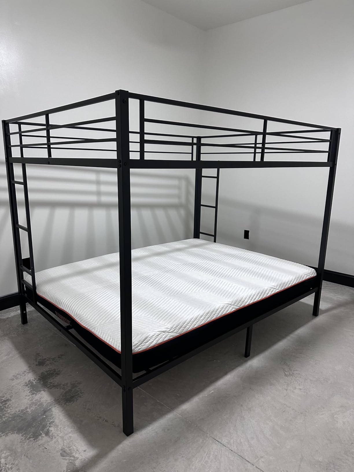 Queen Over Queen Bunk Bed Frame, Heavy Duty Metal Loft Bed for Adults/Teens, 400/600LB Capacity w/Ladder & Guardrail, Noise-Free Steel Slats, No Box Spring Required, Black customer photo 2