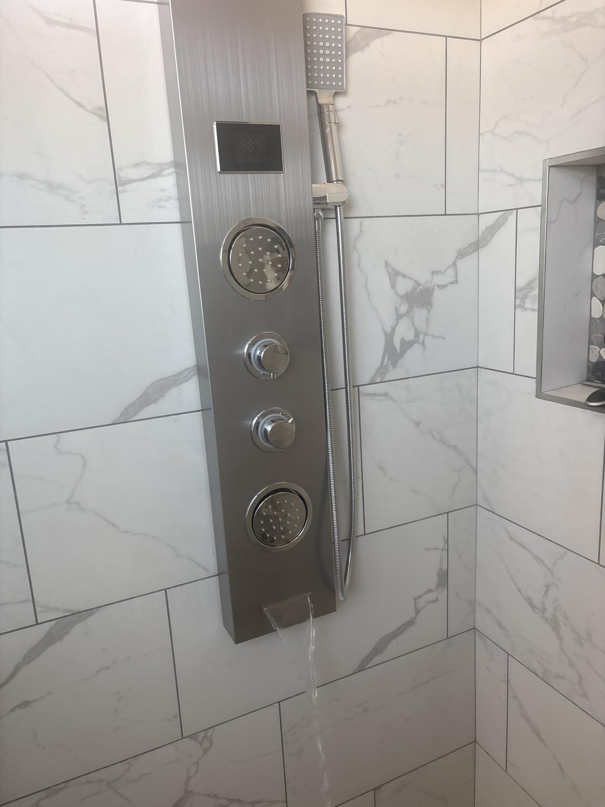 ROVATE 5-in-1 LED Rainfall Waterfall Shower Panel Tower System Black customer photo 2