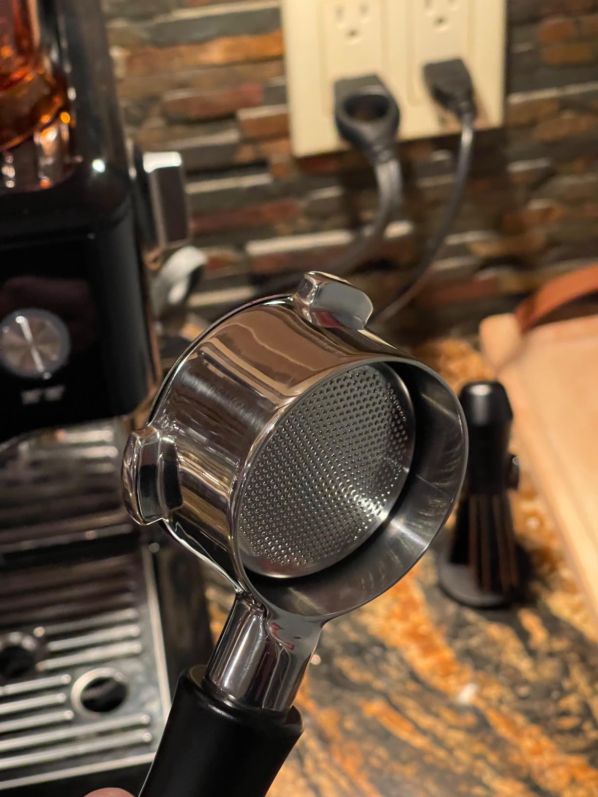 Normcore 54mm Bottomless Portafilter, Naked Portafilter Fits Breville Sage Barista Express Machines, 18g Filter Basket Included, Genuine American Walnut Handle customer photo 1