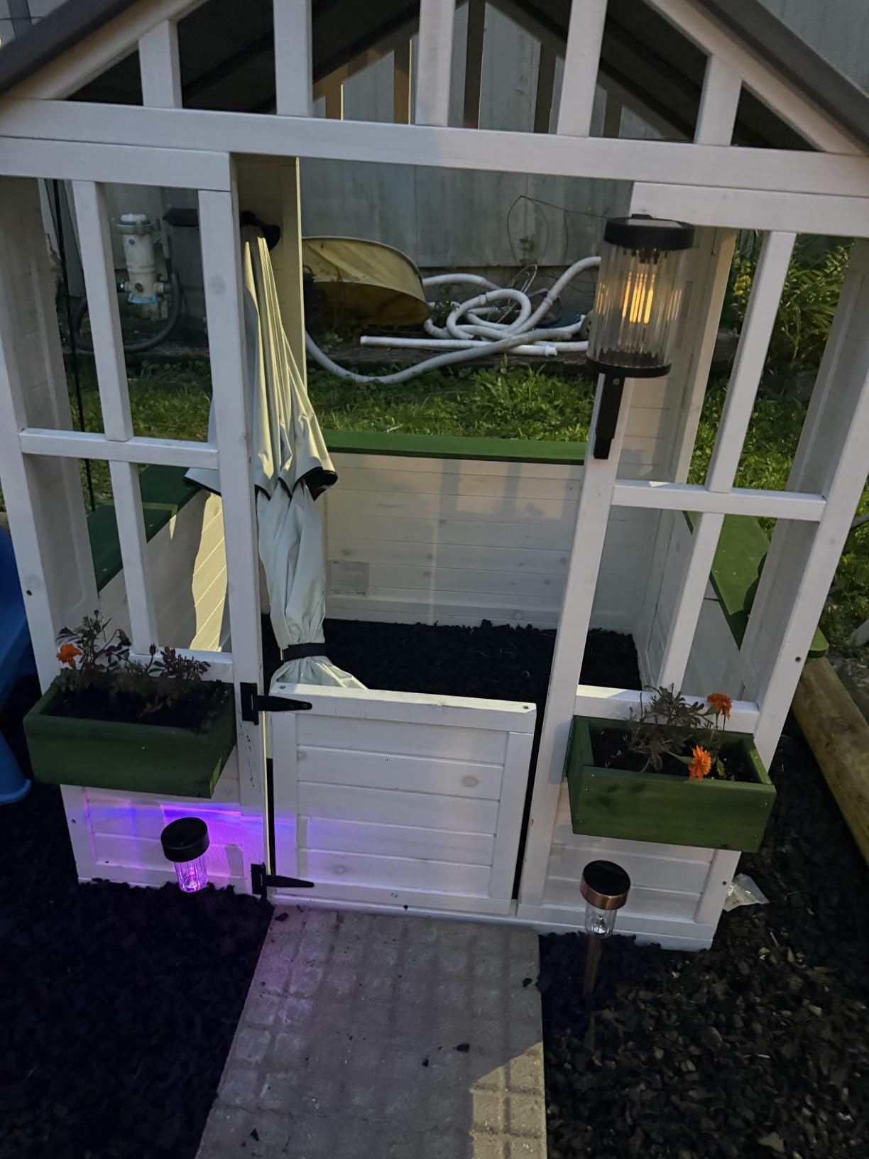 Outsunny Outdoor Playhouse Wooden Kids Playhouse with Working Door White customer photo 2